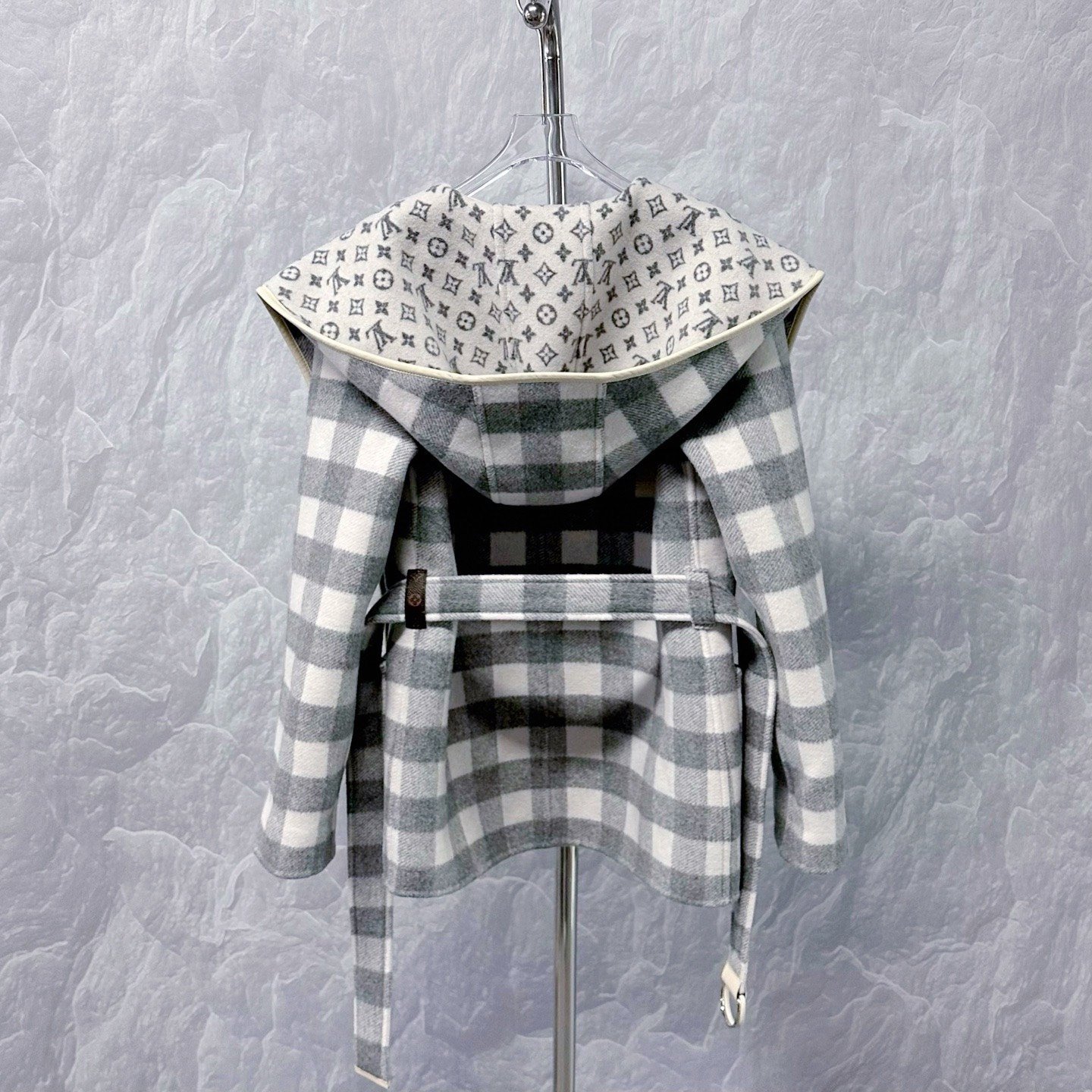 Louis Vuitton Reversible Monogram Check Hooded Coat — detail