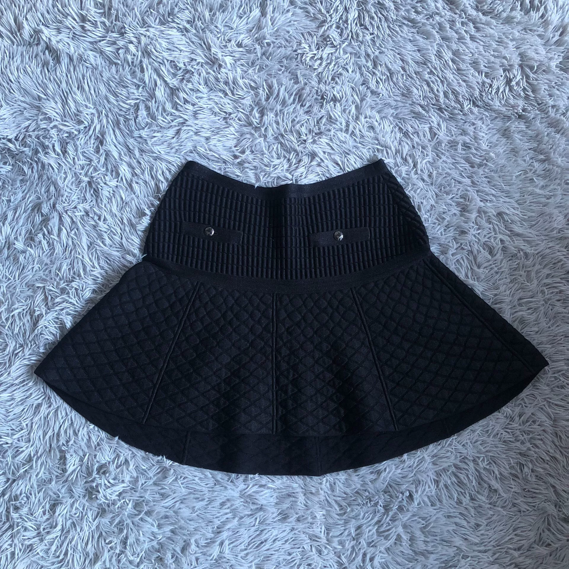 Chanel Black Quilted Sparkle Skirt — back