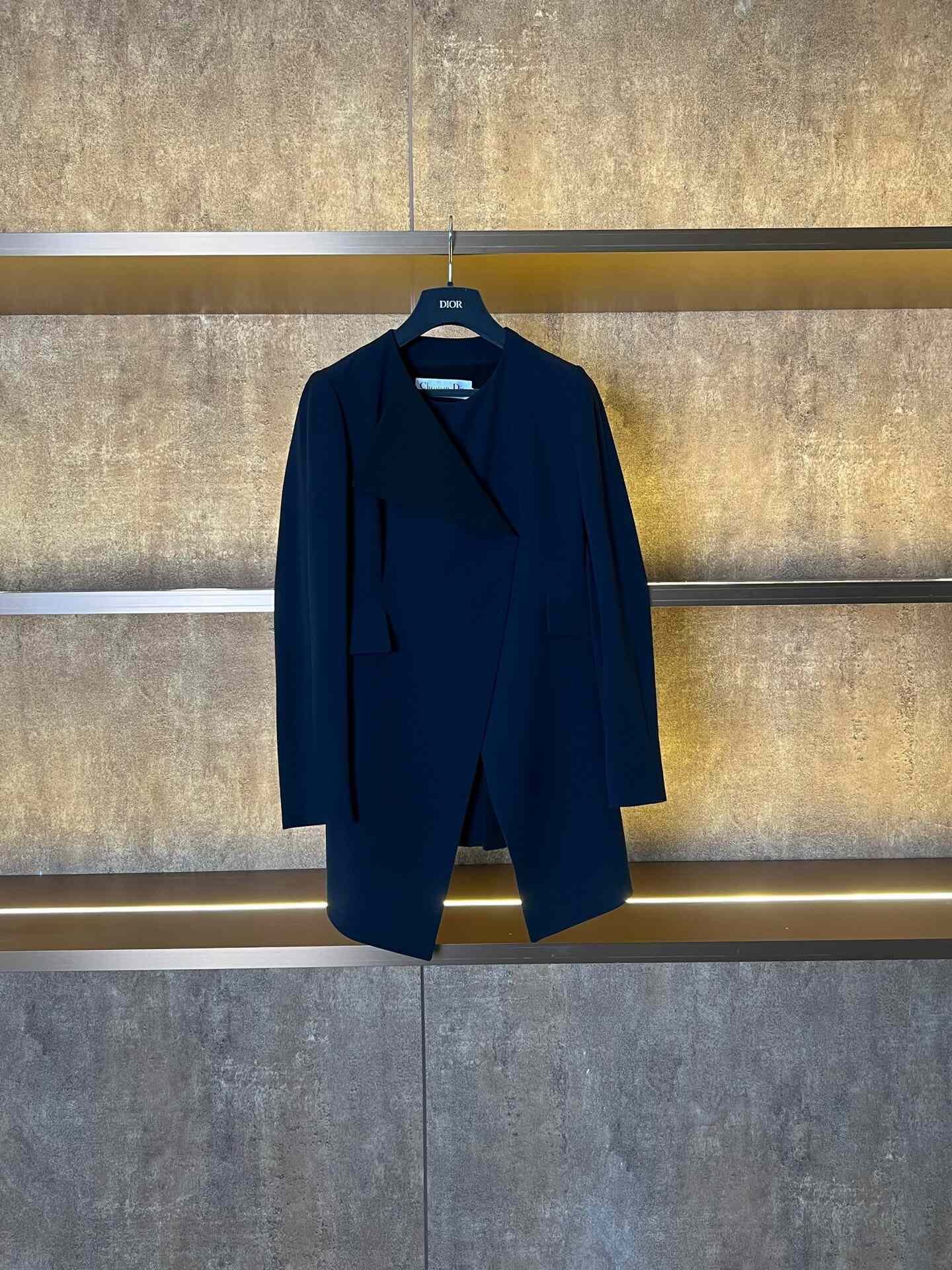Dior Dark Blue Silk Waist-Cinched Blazer