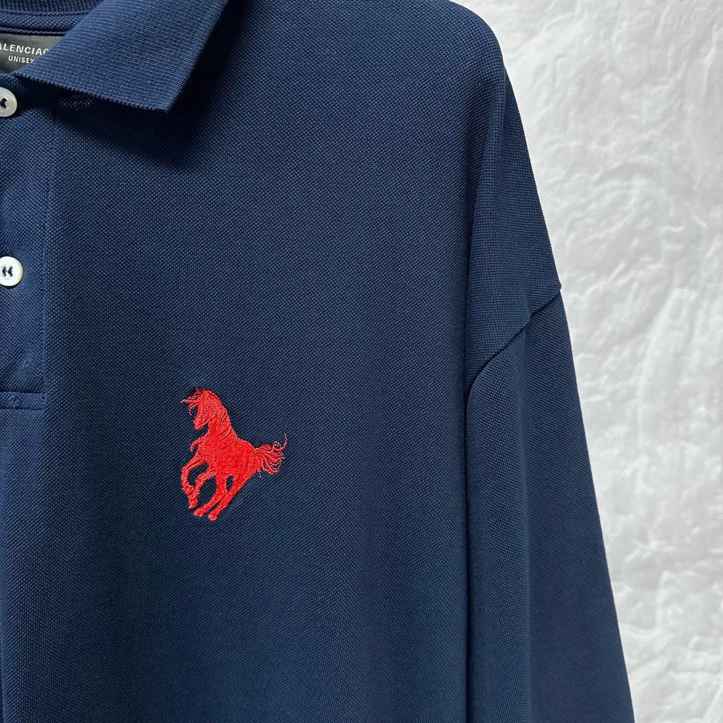 Balenciaga SS24 Warhorse Embroidery Distressed Polo Shirt — detail
