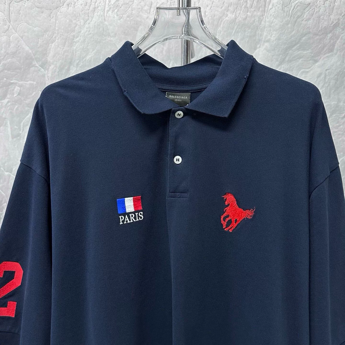Balenciaga SS24 Warhorse Embroidery Distressed Polo Shirt — front