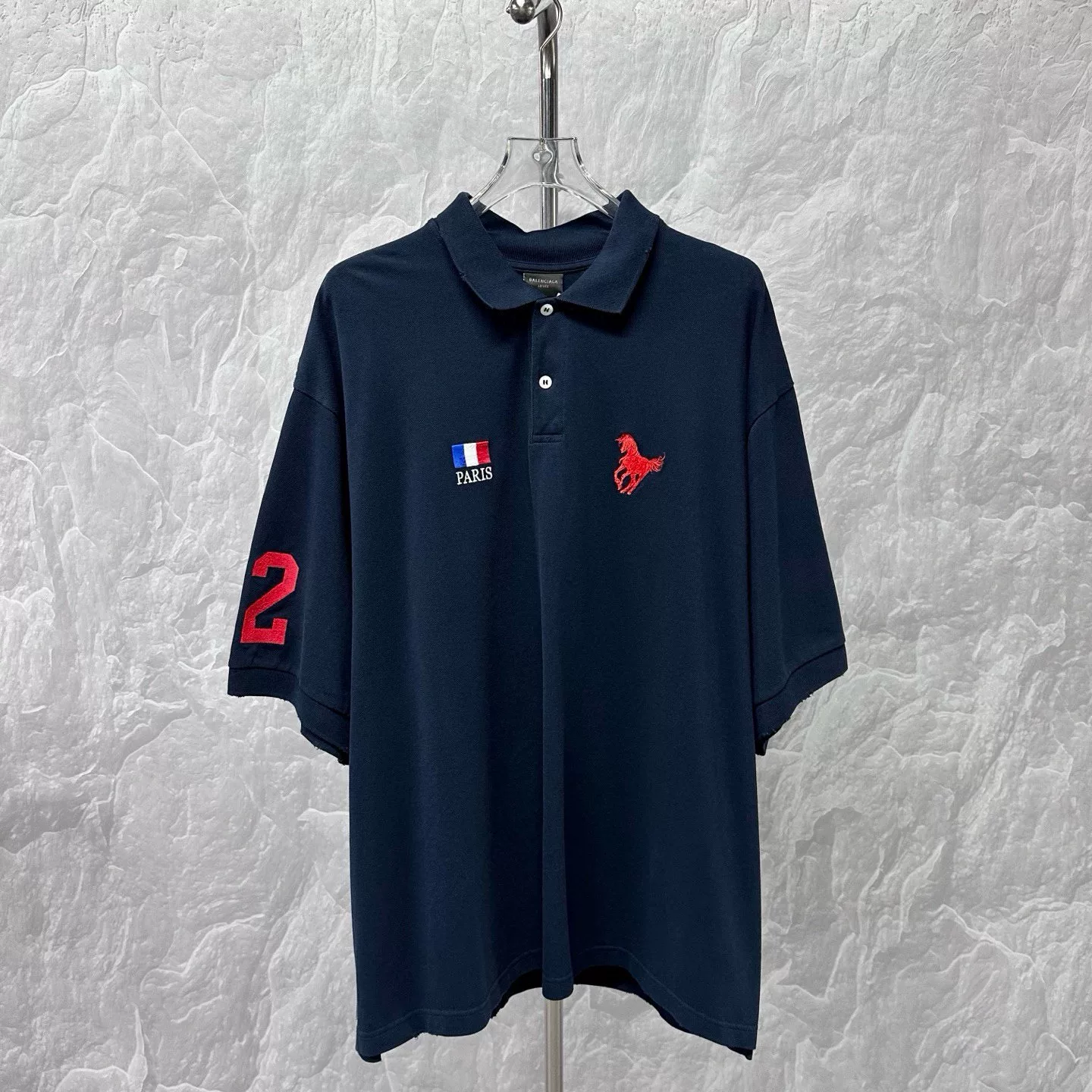 Balenciaga SS24 Warhorse Embroidery Distressed Polo Shirt