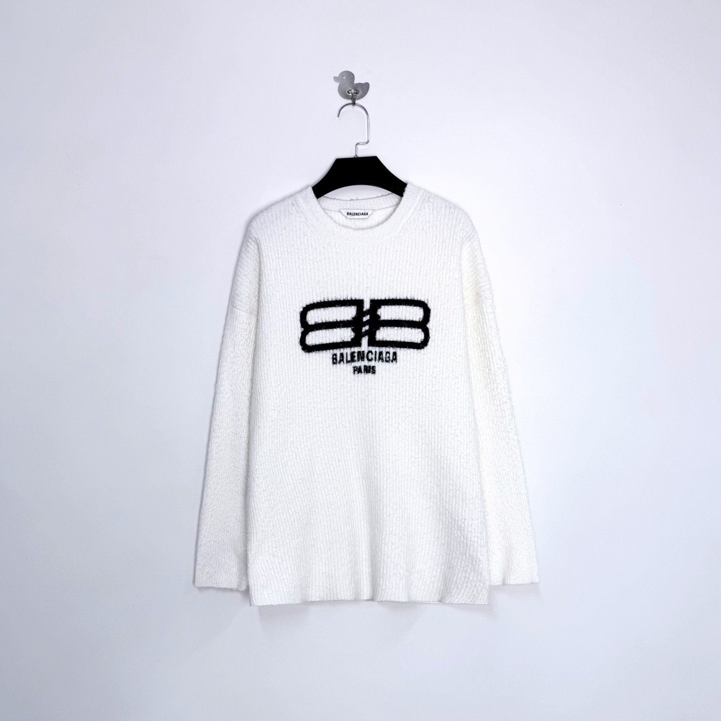 Balenciaga White BB Logo Teddy Sweater