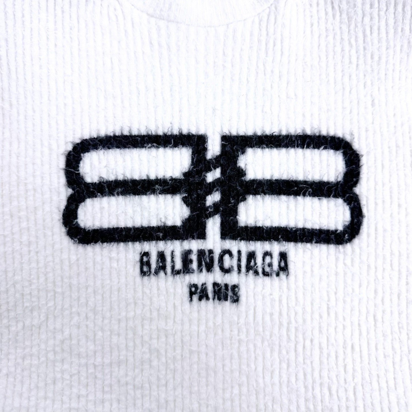 Balenciaga White BB Logo Teddy Sweater — label