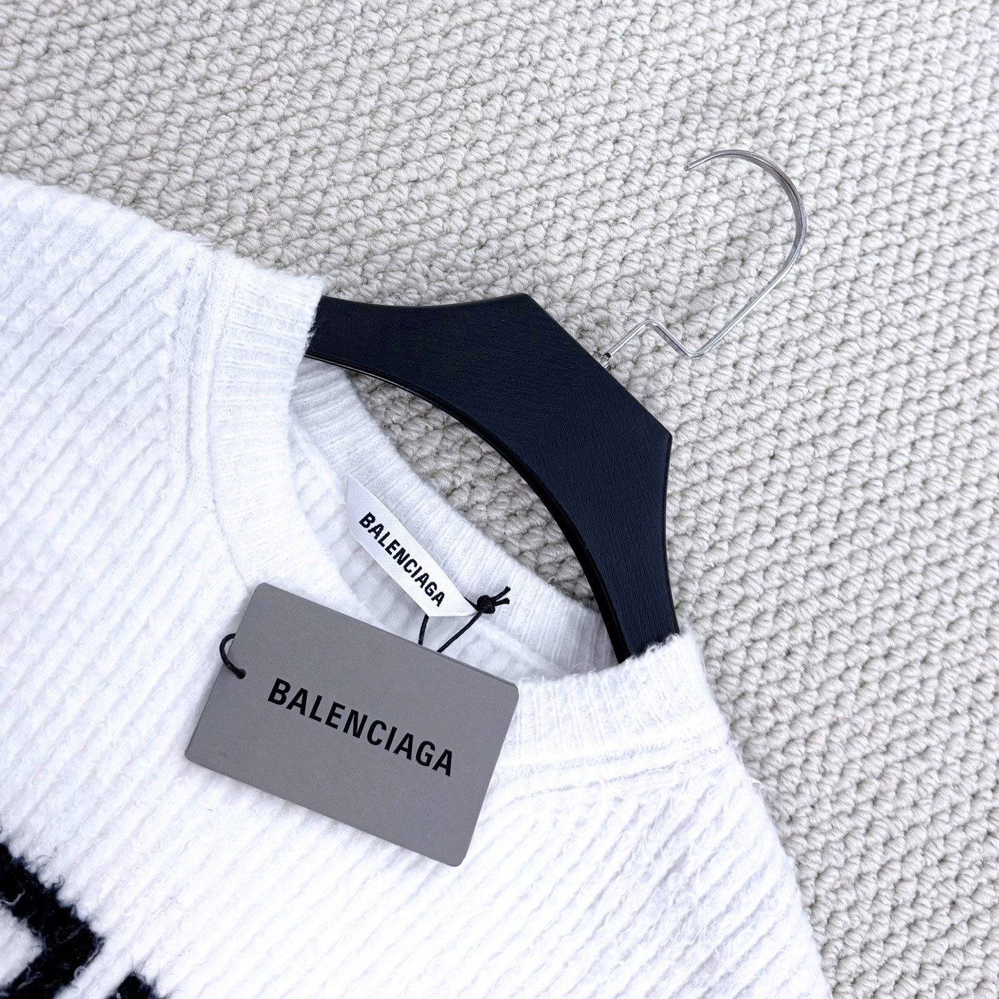 Balenciaga White BB Logo Teddy Sweater — detail