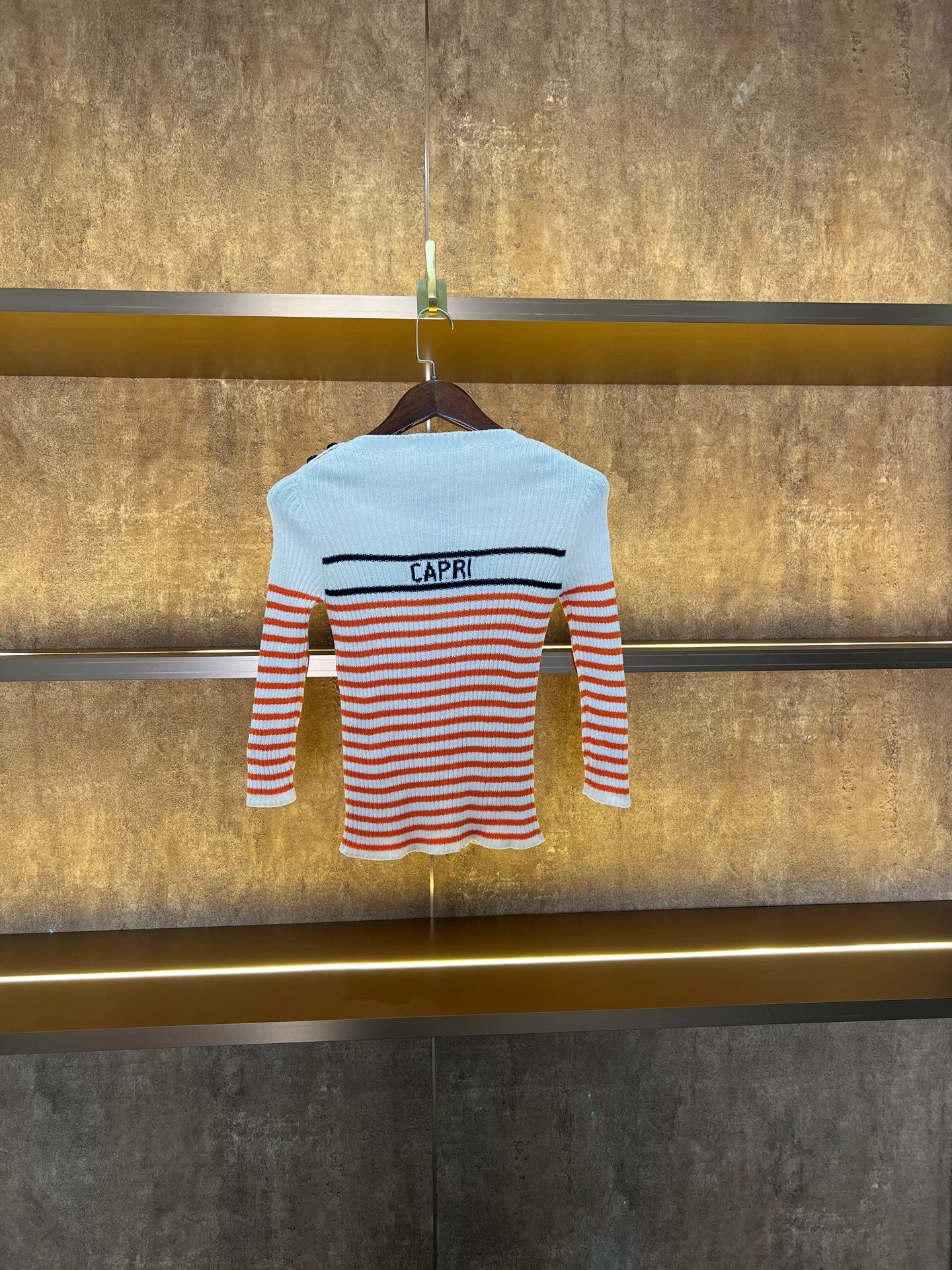 Dior Orange White Stripe Knit Top — front