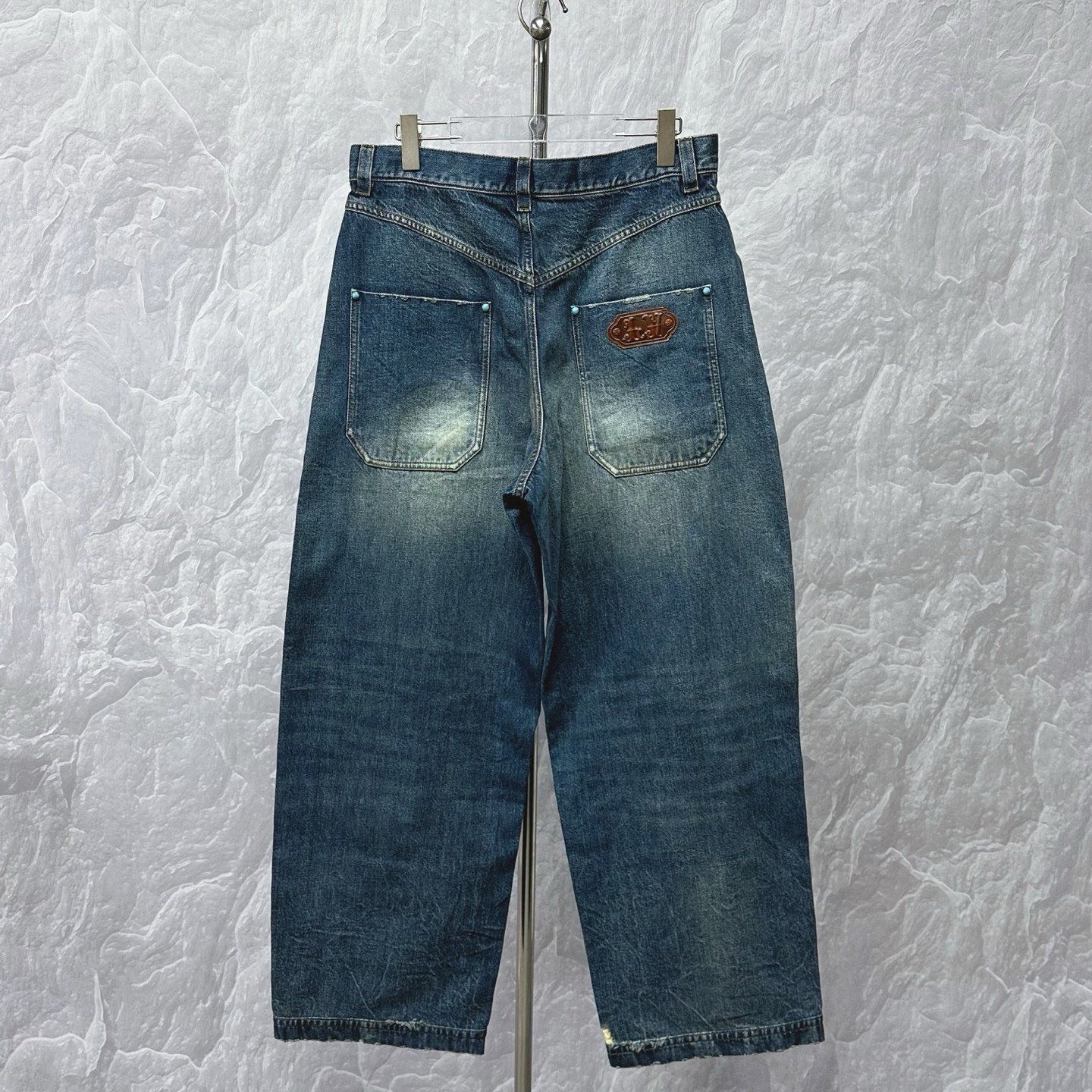 Louis Vuitton FW24 Distressed Turquoise Denim Pants — back