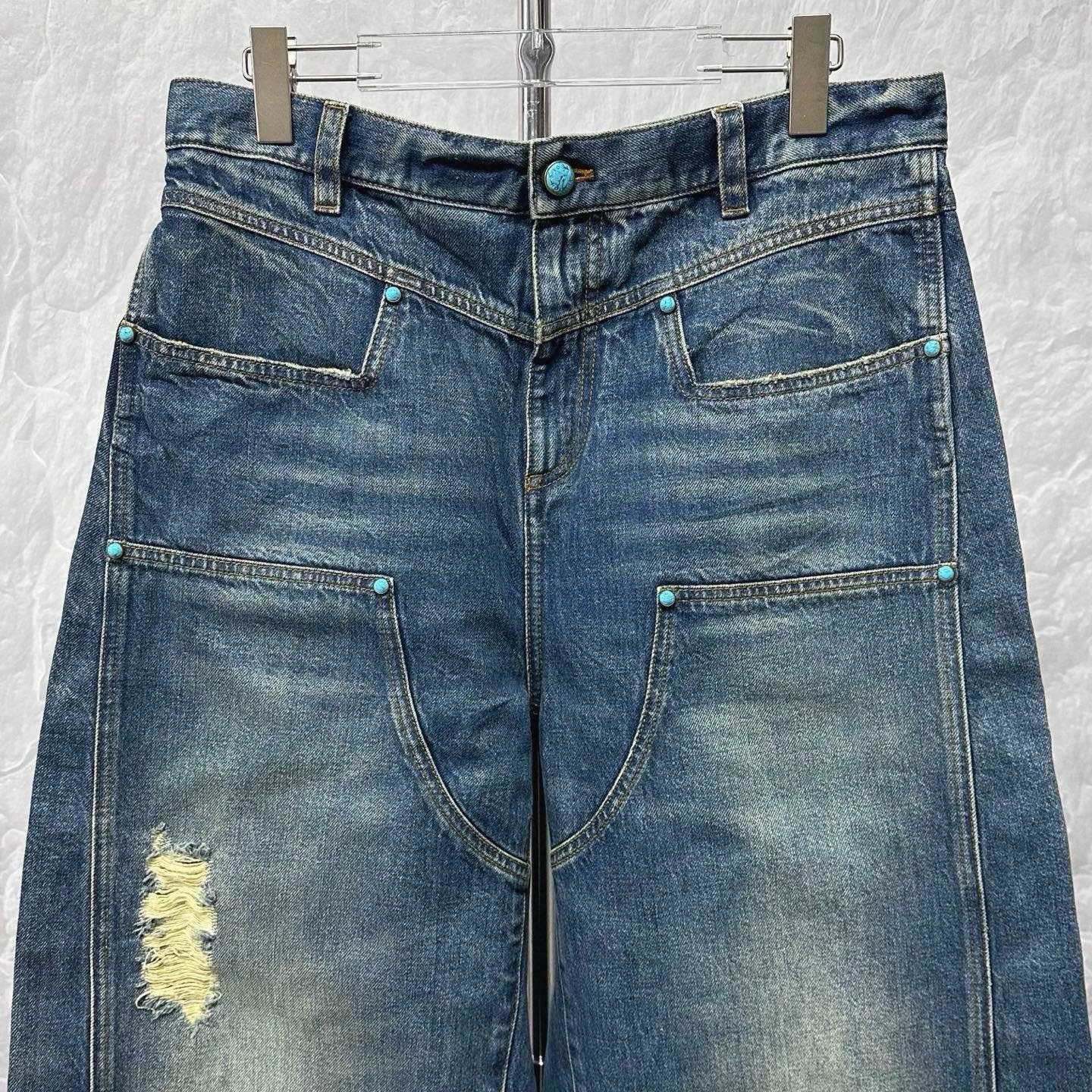 Louis Vuitton FW24 Distressed Turquoise Denim Pants — front
