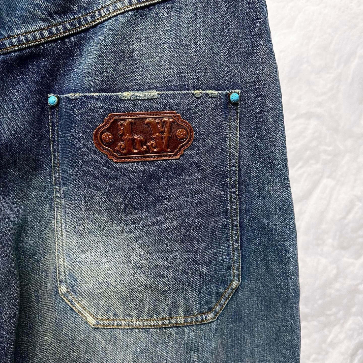 Louis Vuitton FW24 Distressed Turquoise Denim Pants — detail