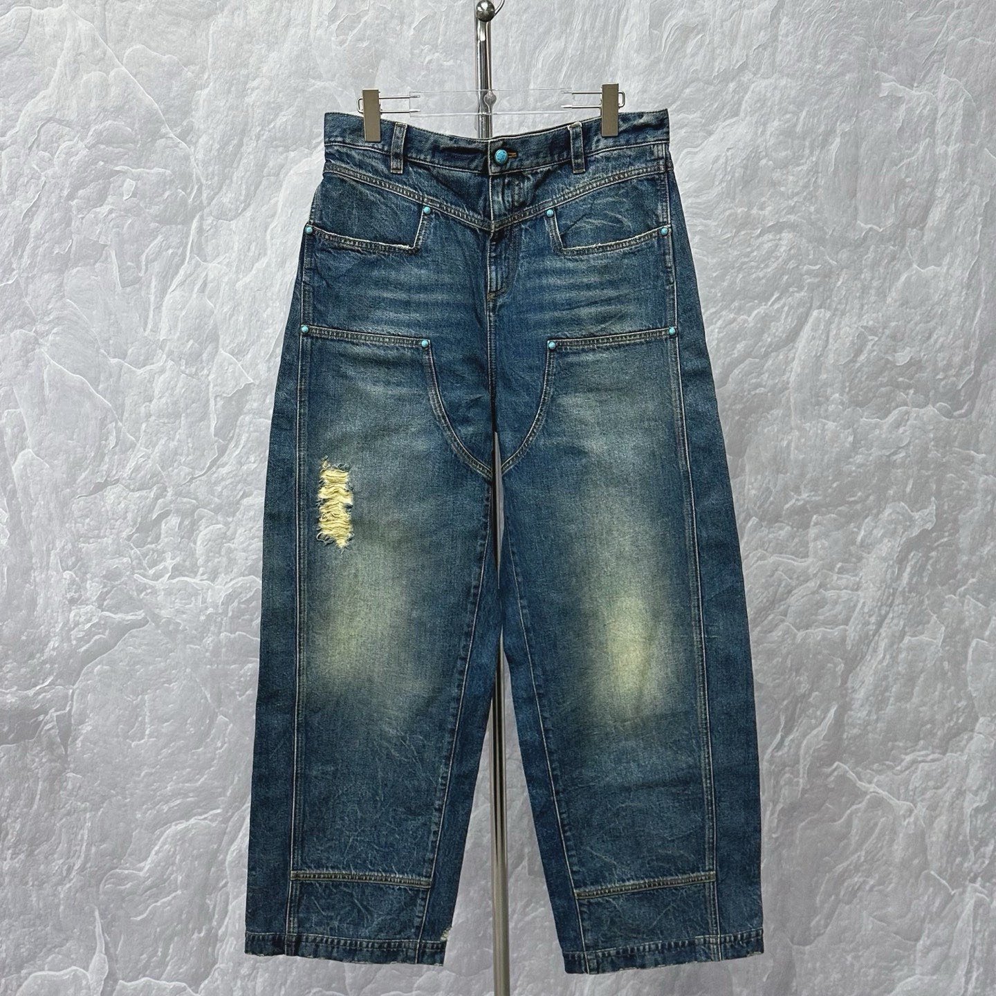 Louis Vuitton FW24 Distressed Turquoise Denim Pants