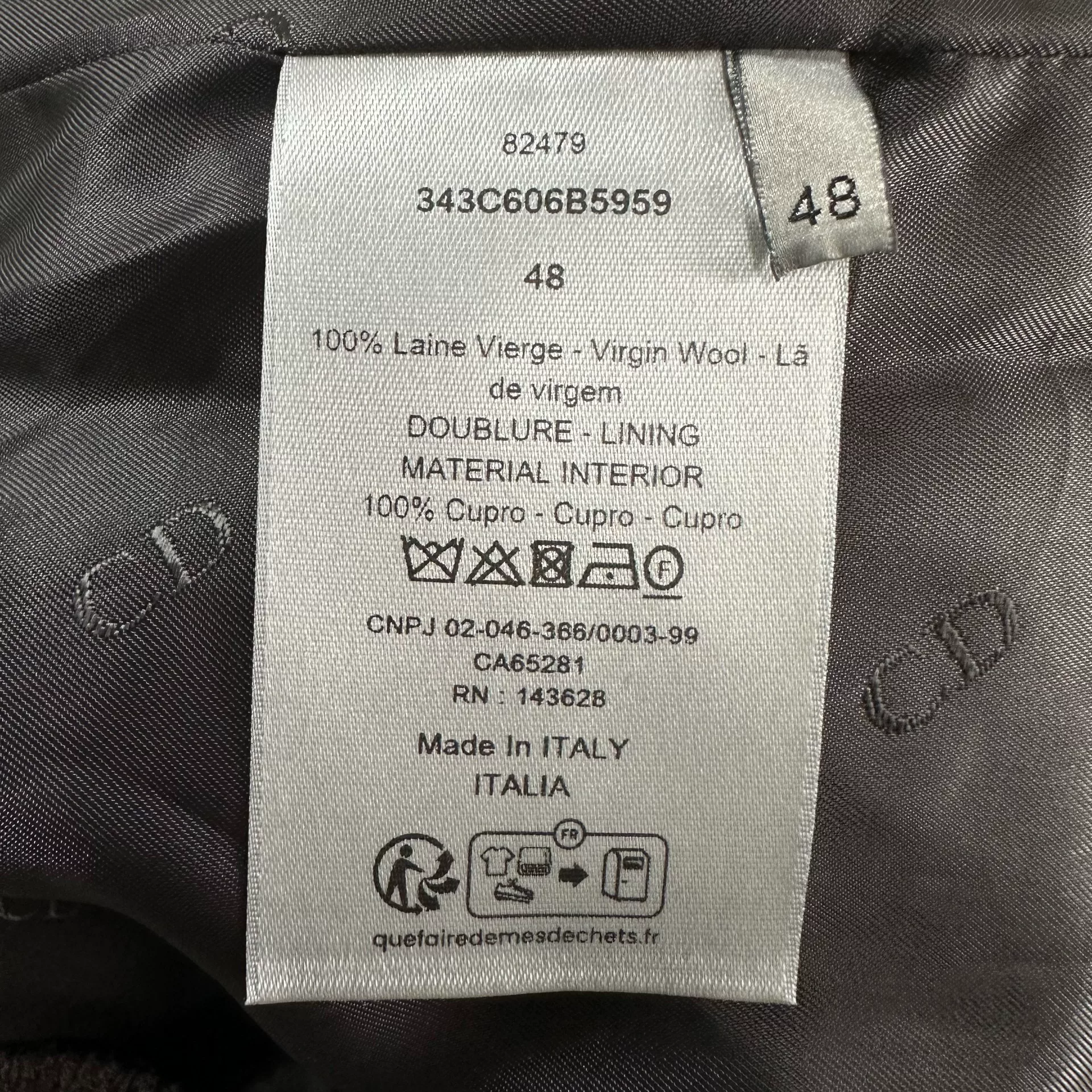 Dior Brown Sash Wool Suit Jacket — label