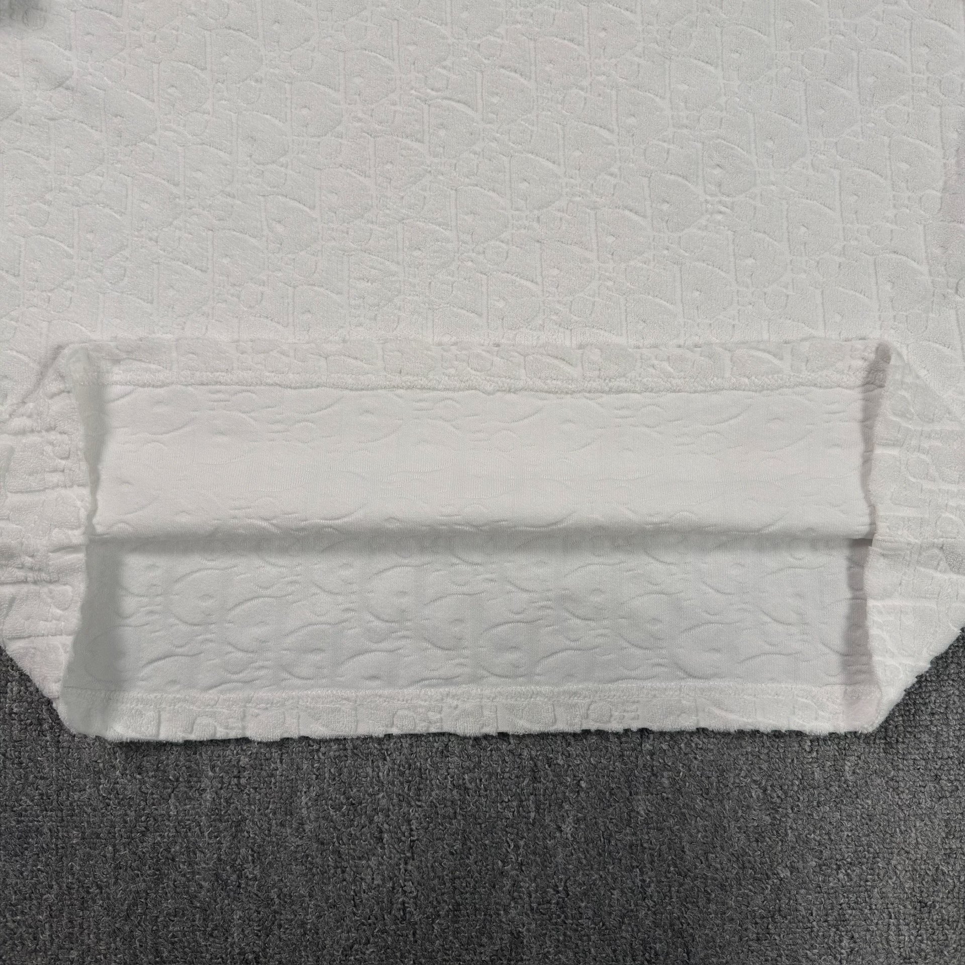 Dior White Towel Bottom Full Print Tee — label