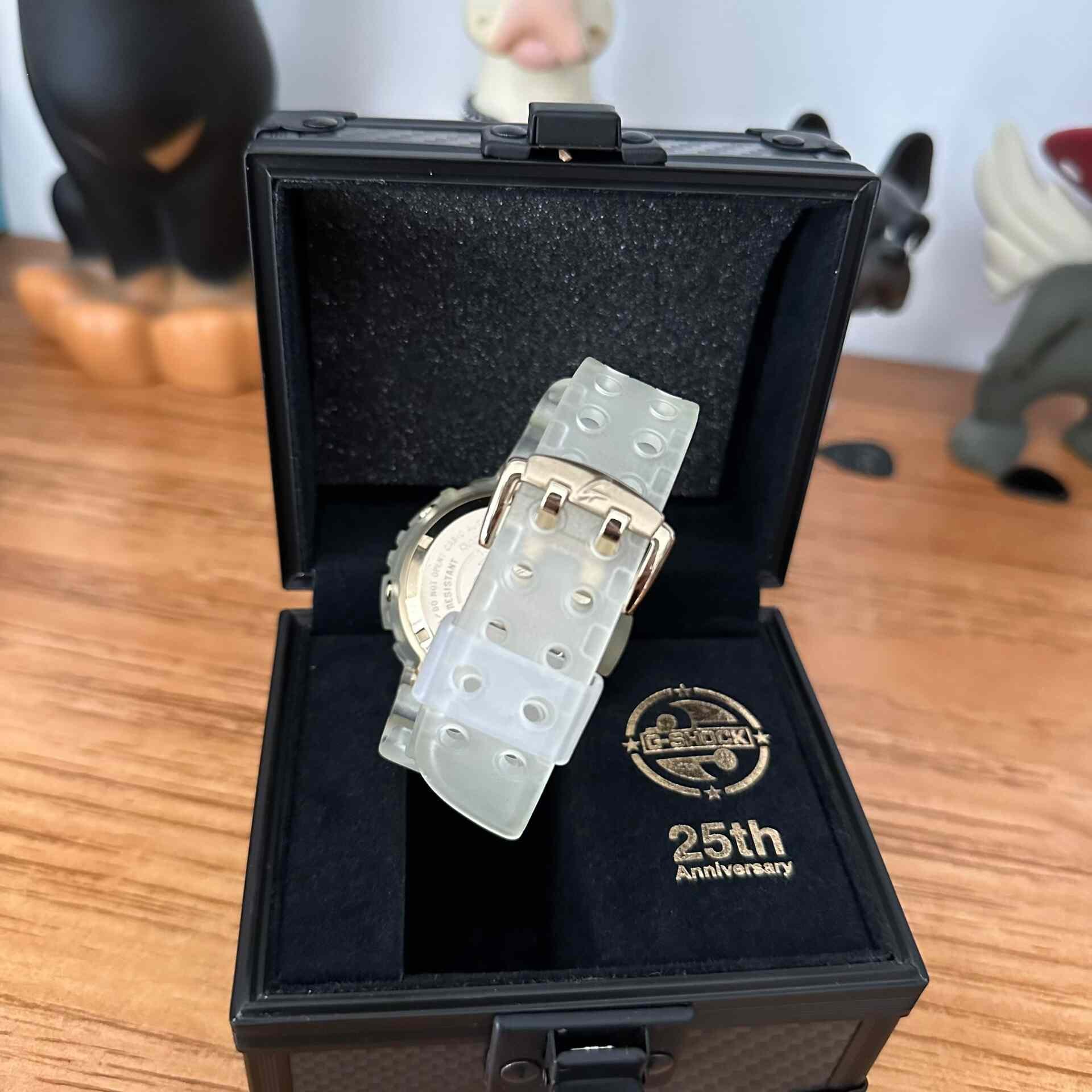 Casio GW-225A 25th Anniversary Transparent Frogman — label