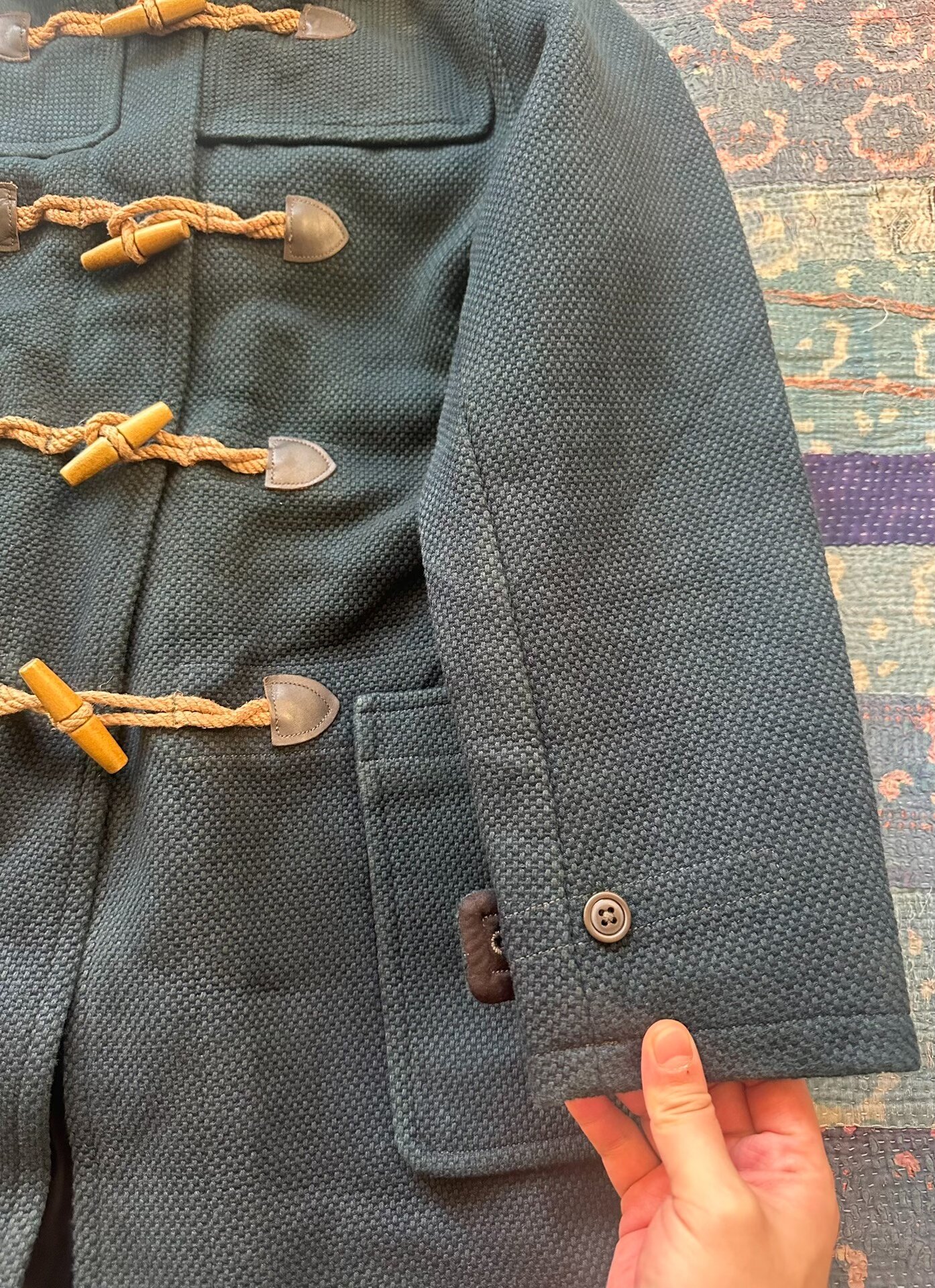 RRL Dark Green Hooded Duffle Coat — label