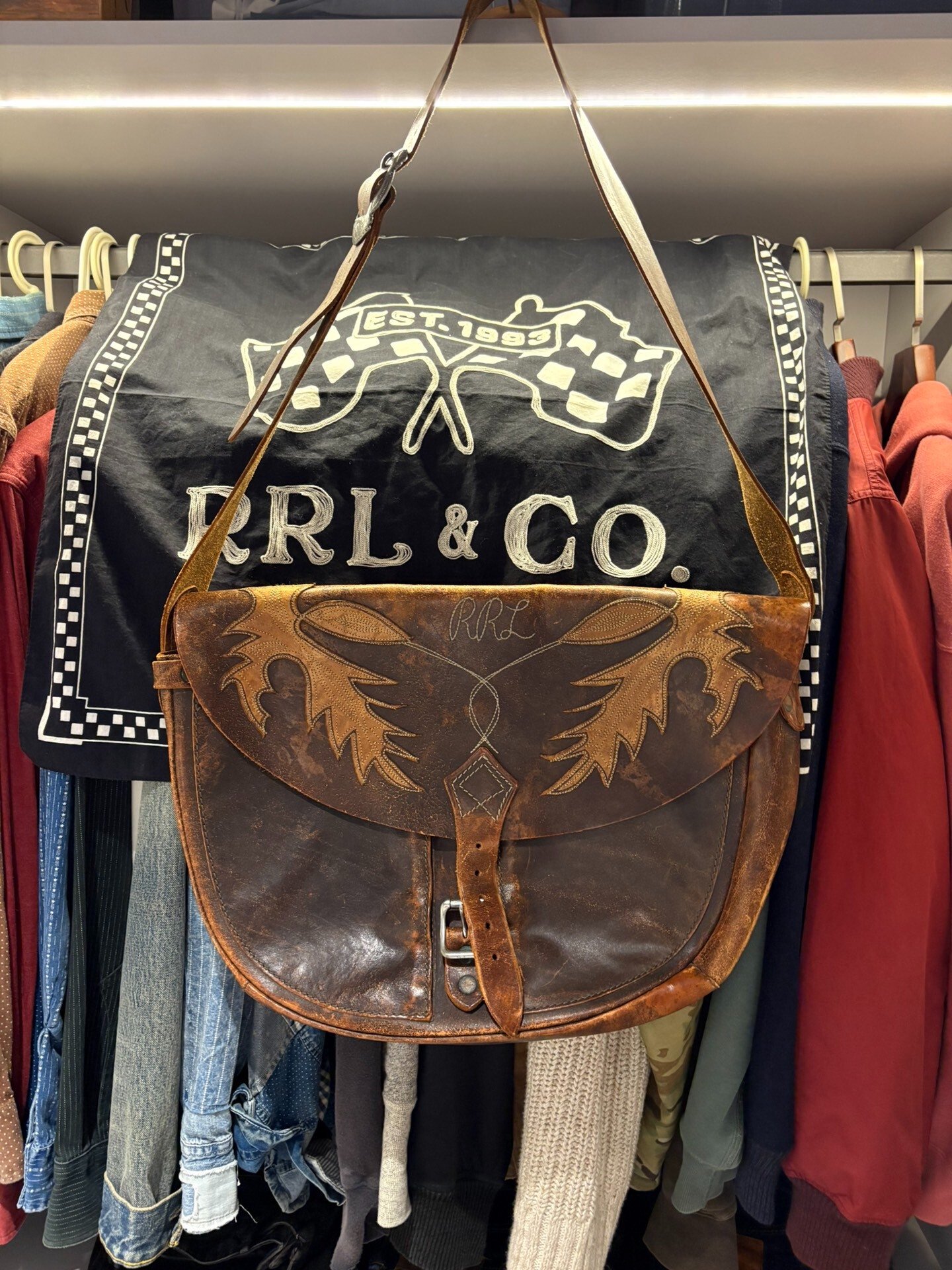 RRL Embroidered Leather Messenger Bag
