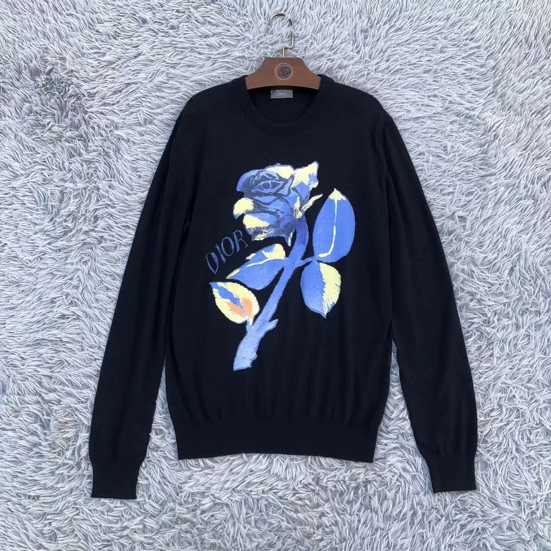 Dior Black Floral Print Crewneck Sweater