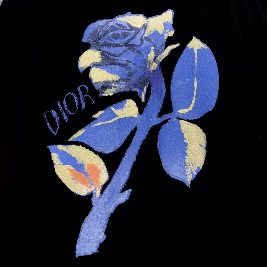 Dior Black Floral Print Crewneck Sweater — front