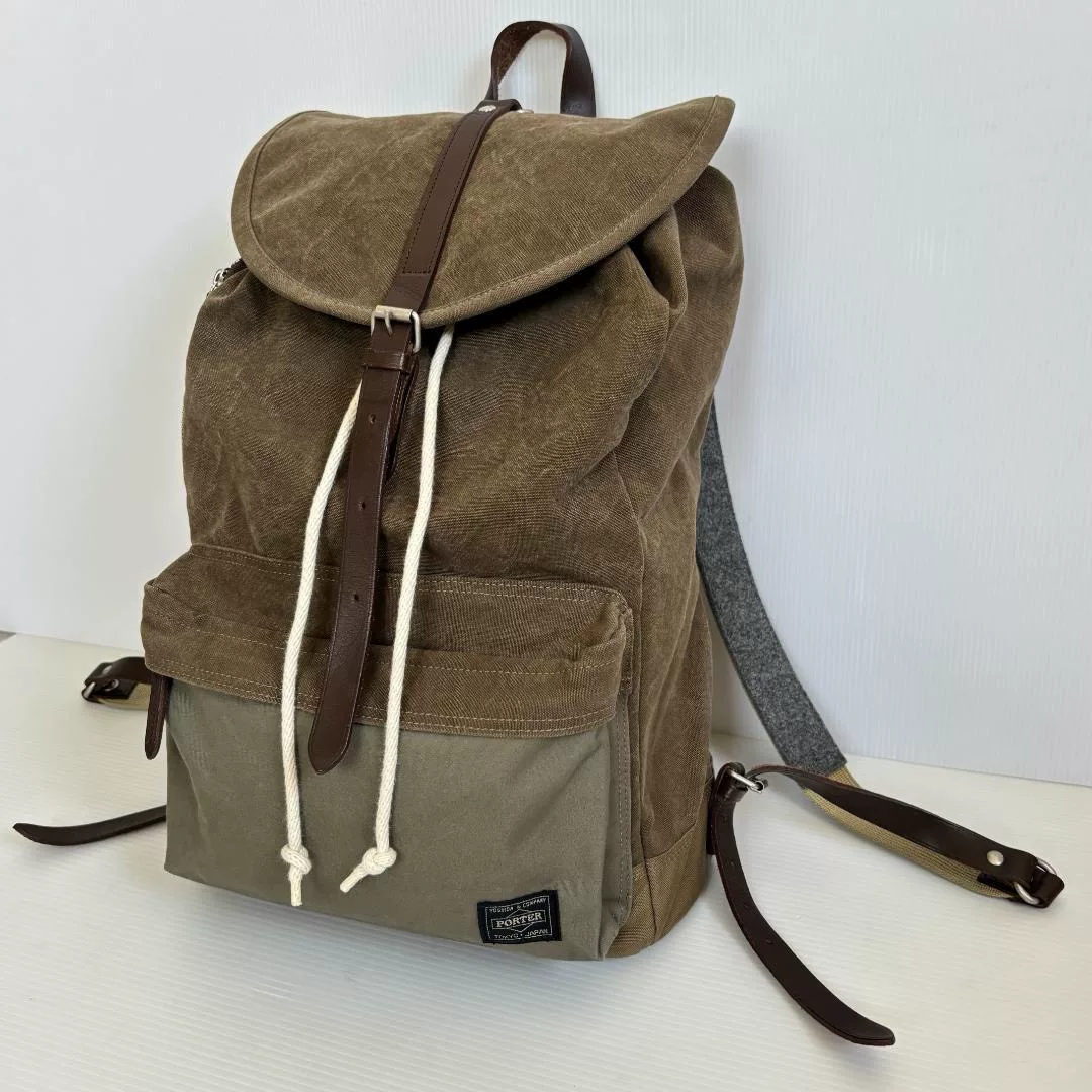 PORTER BRIDGE Khaki Canvas Backpack — detail