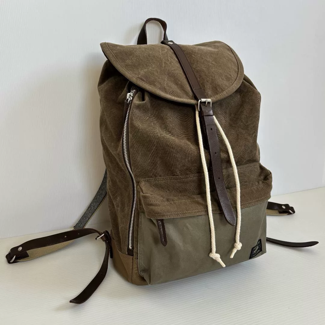 PORTER BRIDGE Khaki Canvas Backpack — front