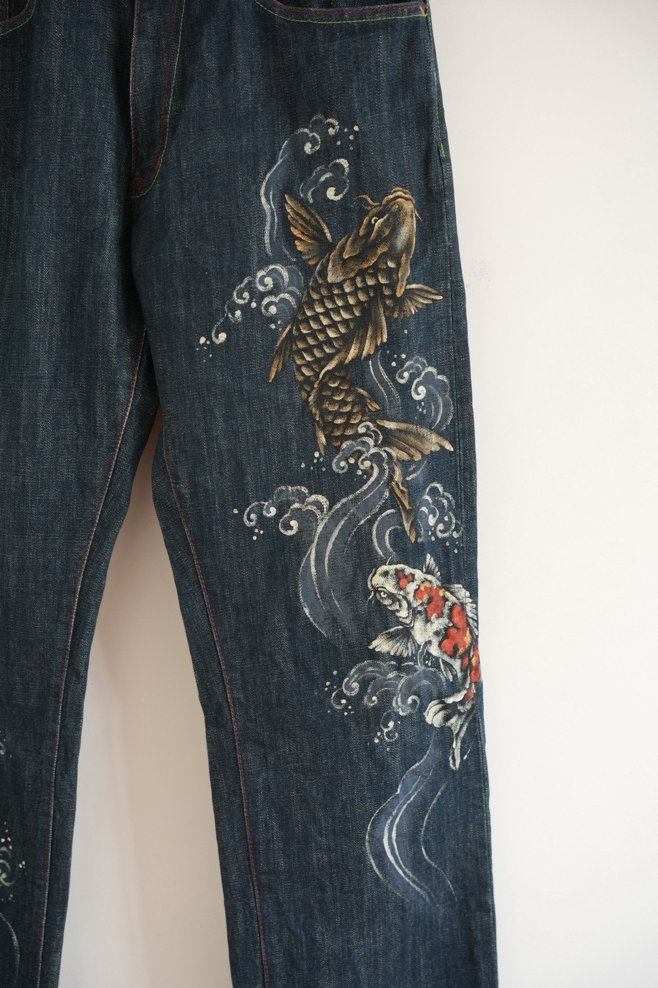 ZEN Kyoto Yuzen Koi Hand-painted Jeans — detail