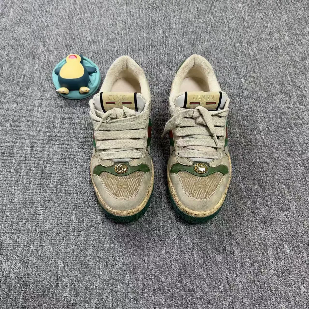 Gucci Distressed Green Red Striped Sneakers — front
