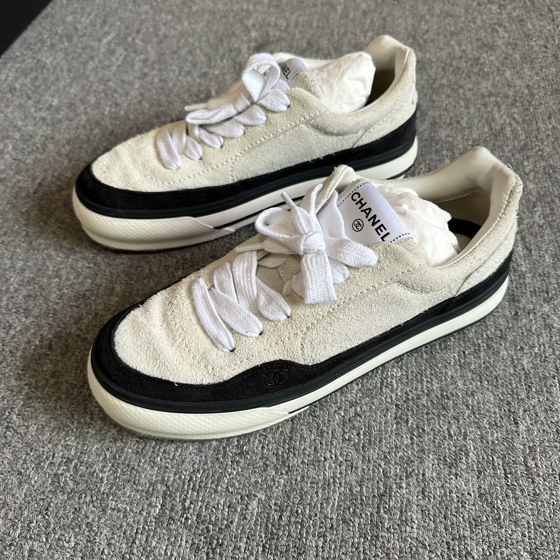 Chanel Black White Panda Suede Sneakers
