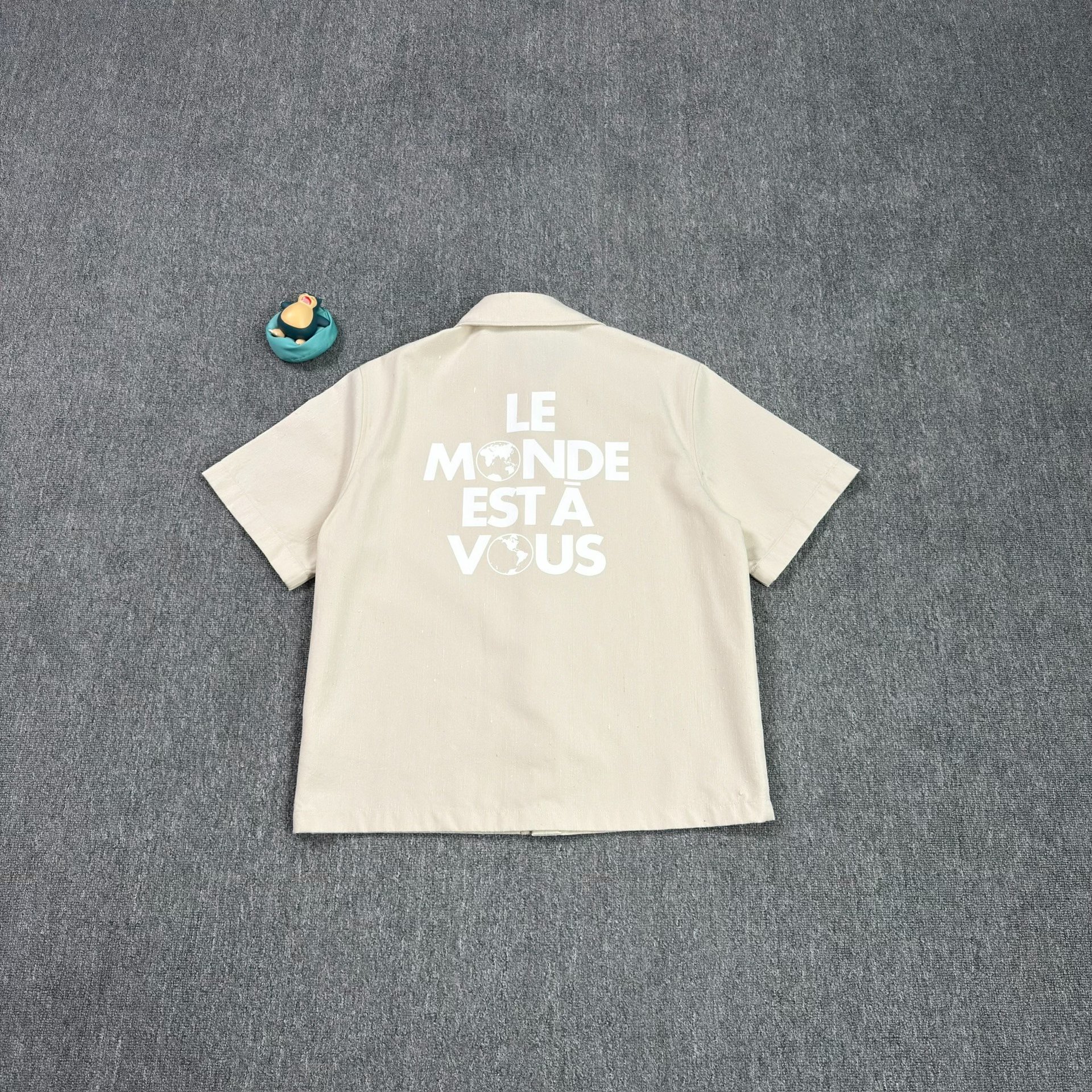 LV Leather Logo Beige Short-Sleeve Shirt — front