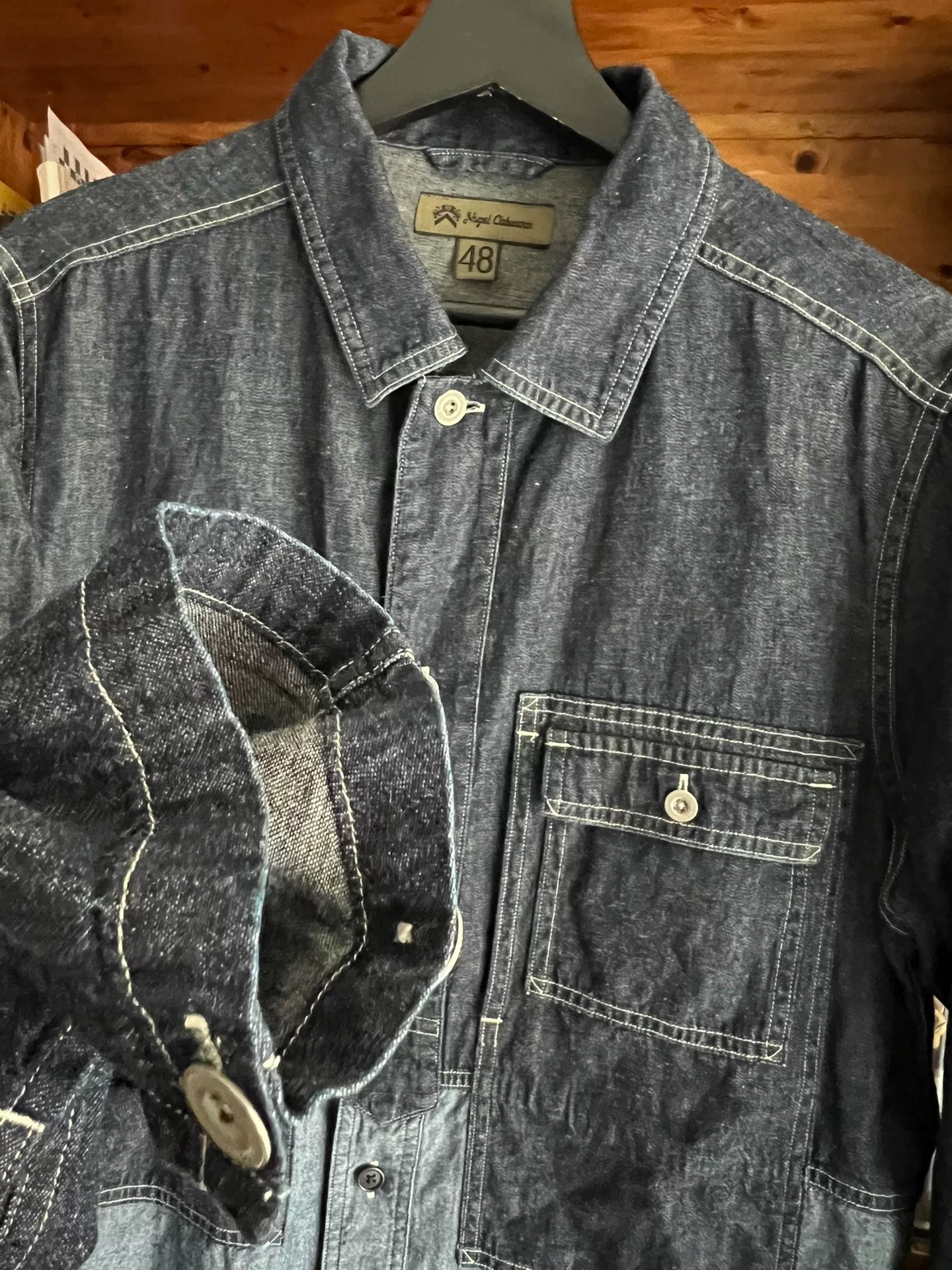 Nigel Cabourn Indigo Patchwork Workwear Shirt — label