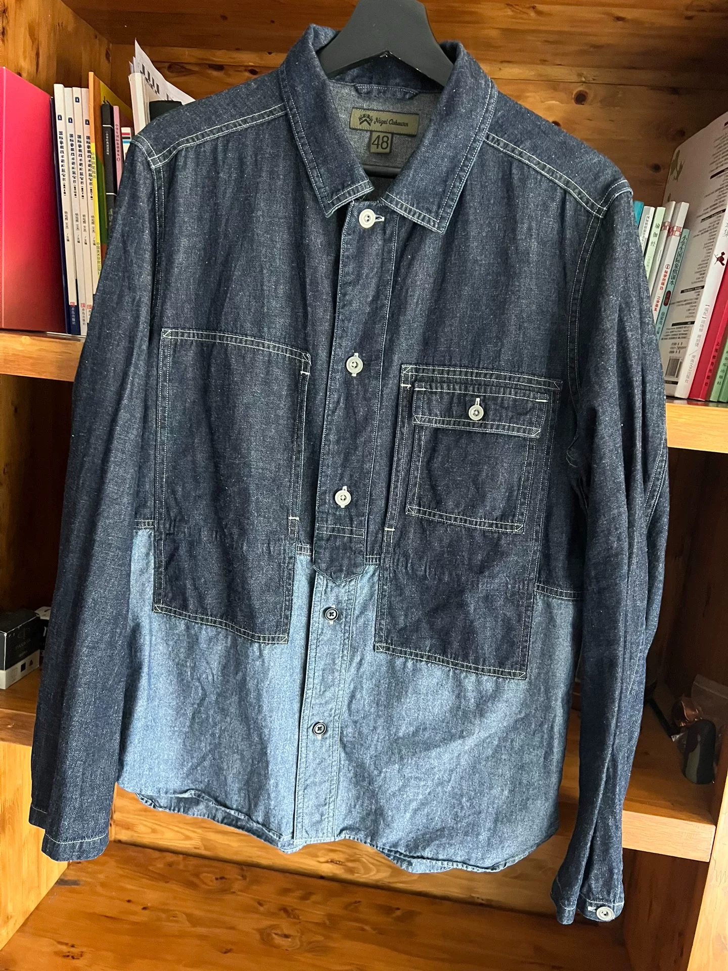 Nigel Cabourn Indigo Patchwork Workwear Shirt — detail