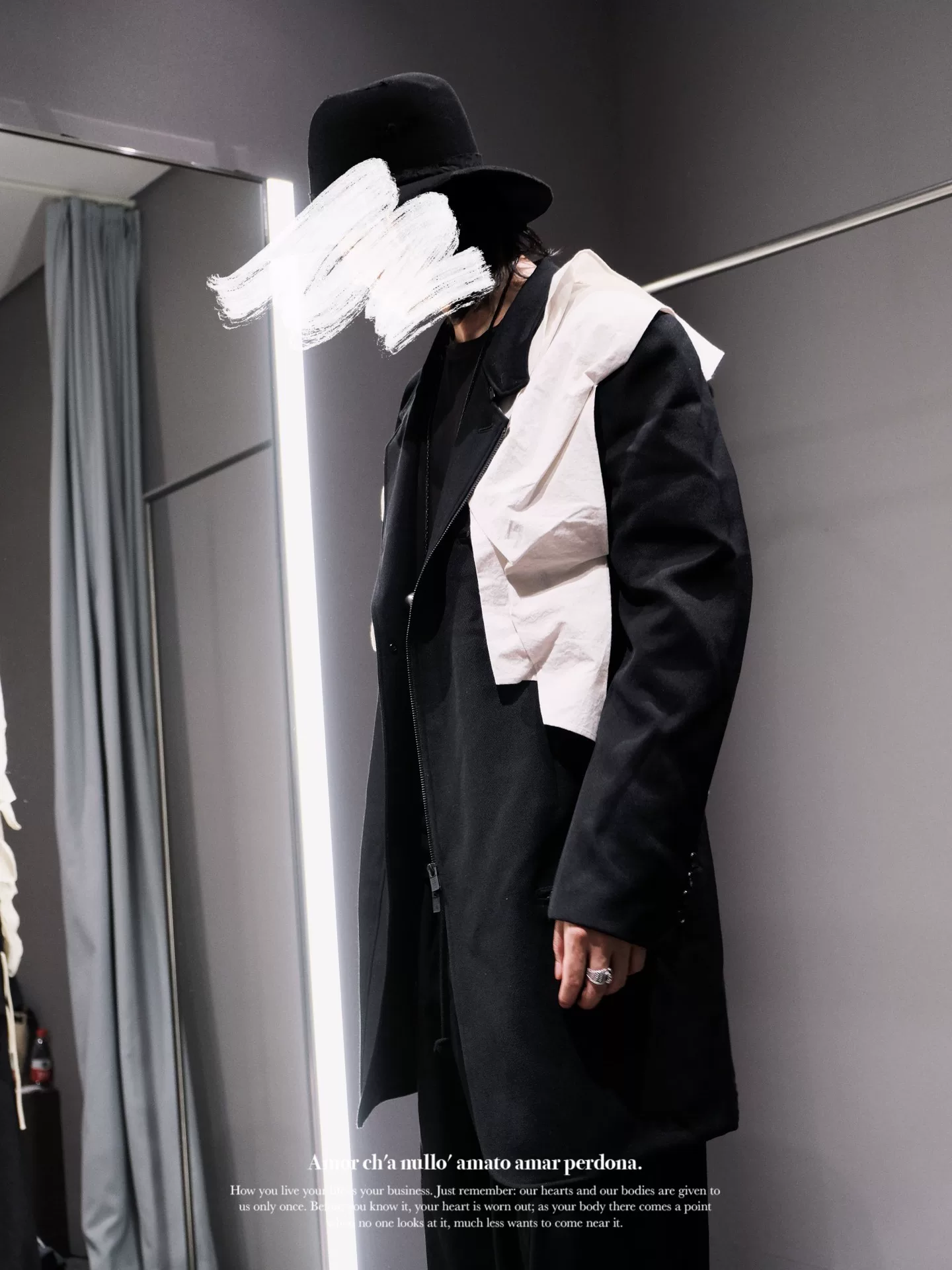 Yohji Yamamoto Asymmetric Zip Coat — label