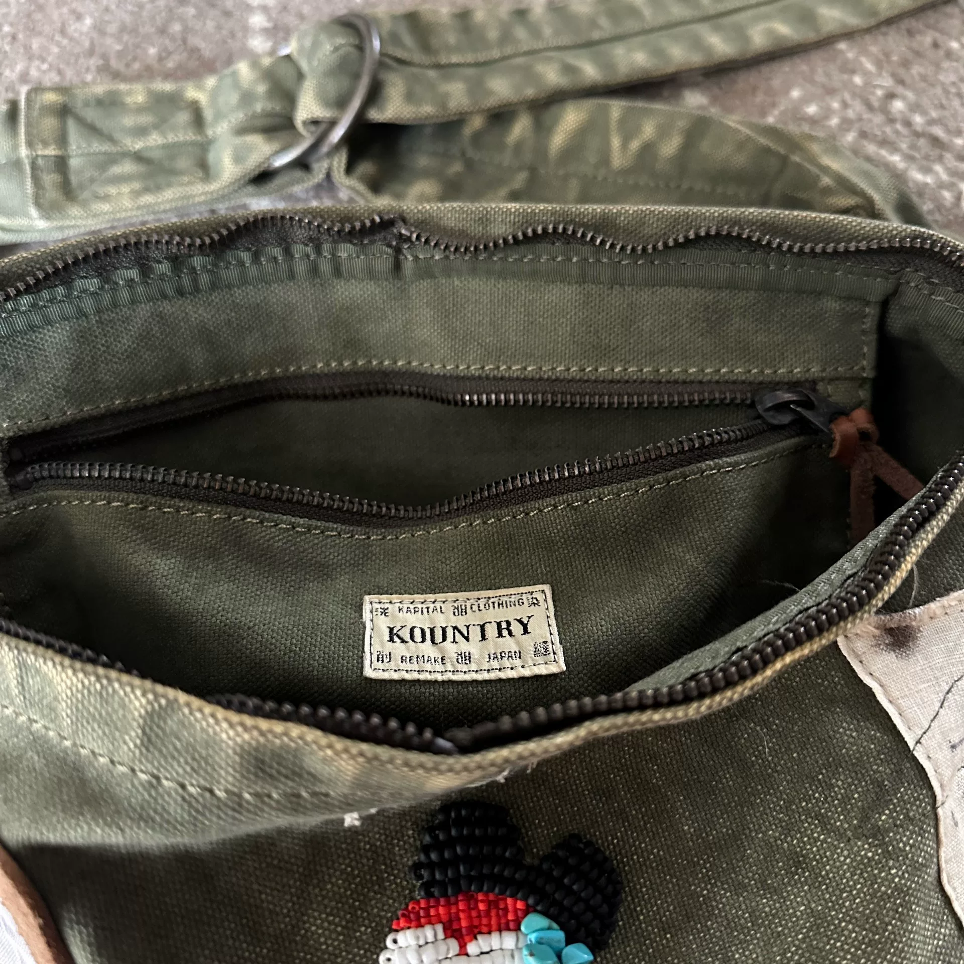 KAPITAL Small Mickey Turquoise Vintage Crossbody — label