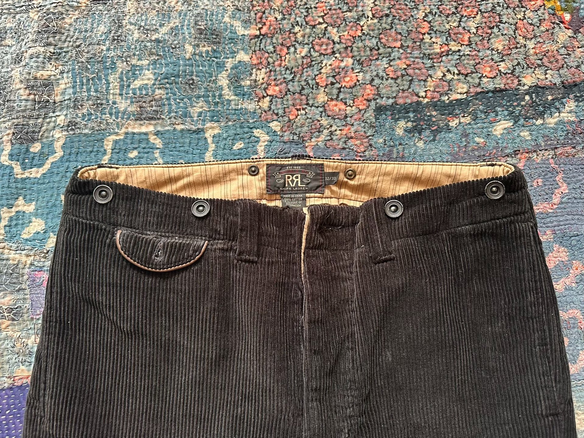 RRL Black Corduroy Straight Leg Pants — detail