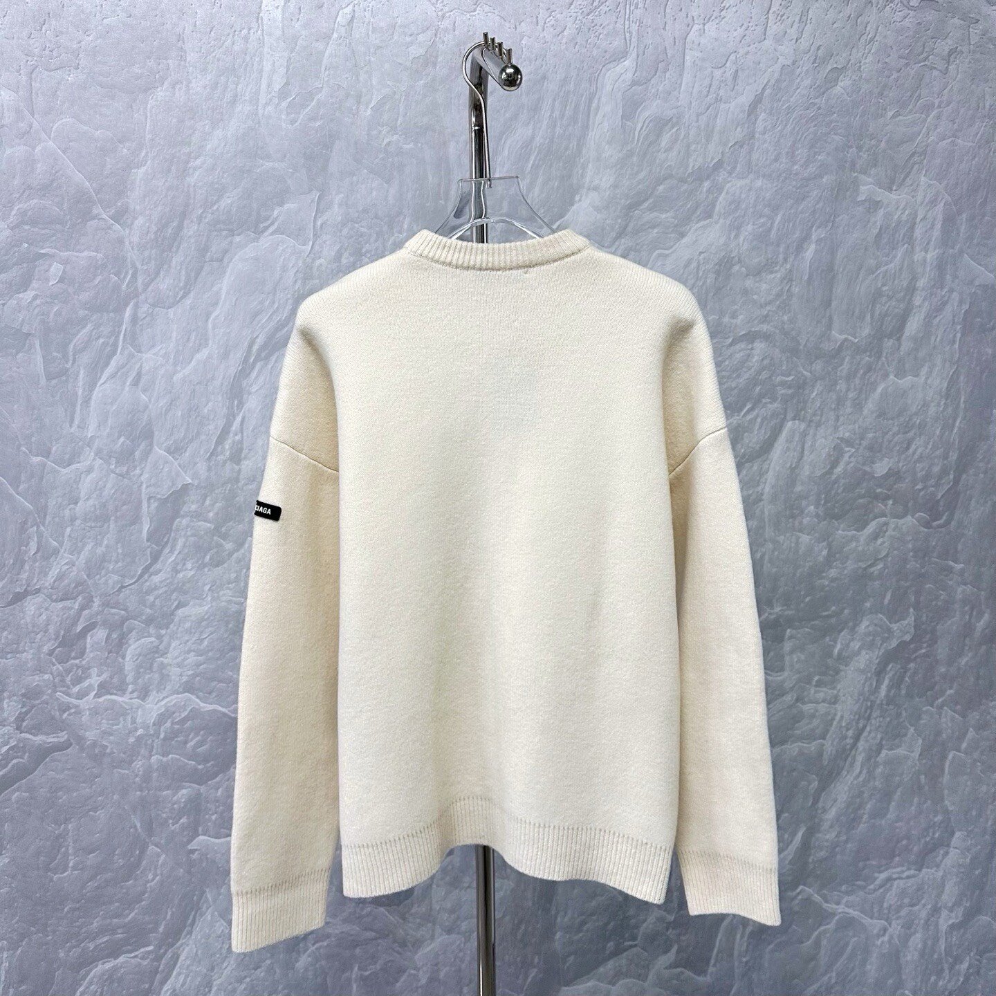 Balenciaga Rubber Label Dropped Shoulder Wool Sweater — back