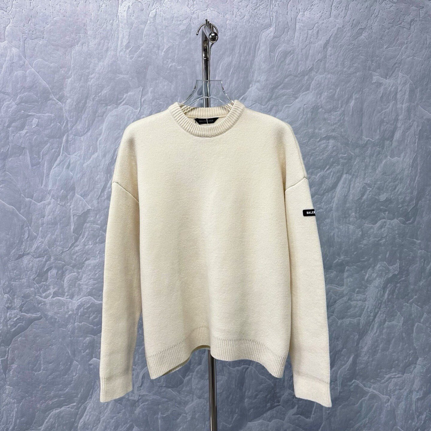 Balenciaga Rubber Label Dropped Shoulder Wool Sweater