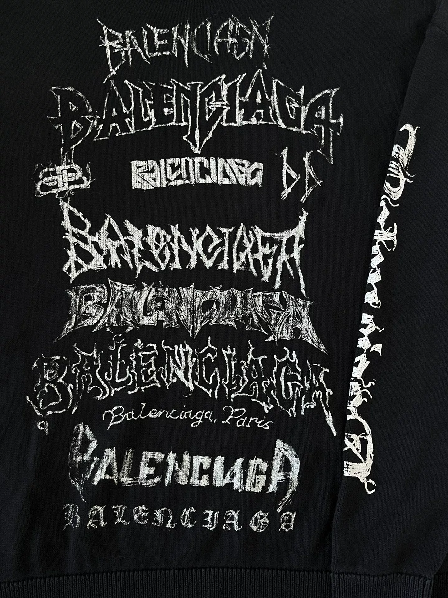 Balenciaga New Year Black Gothic Print Sweater — detail
