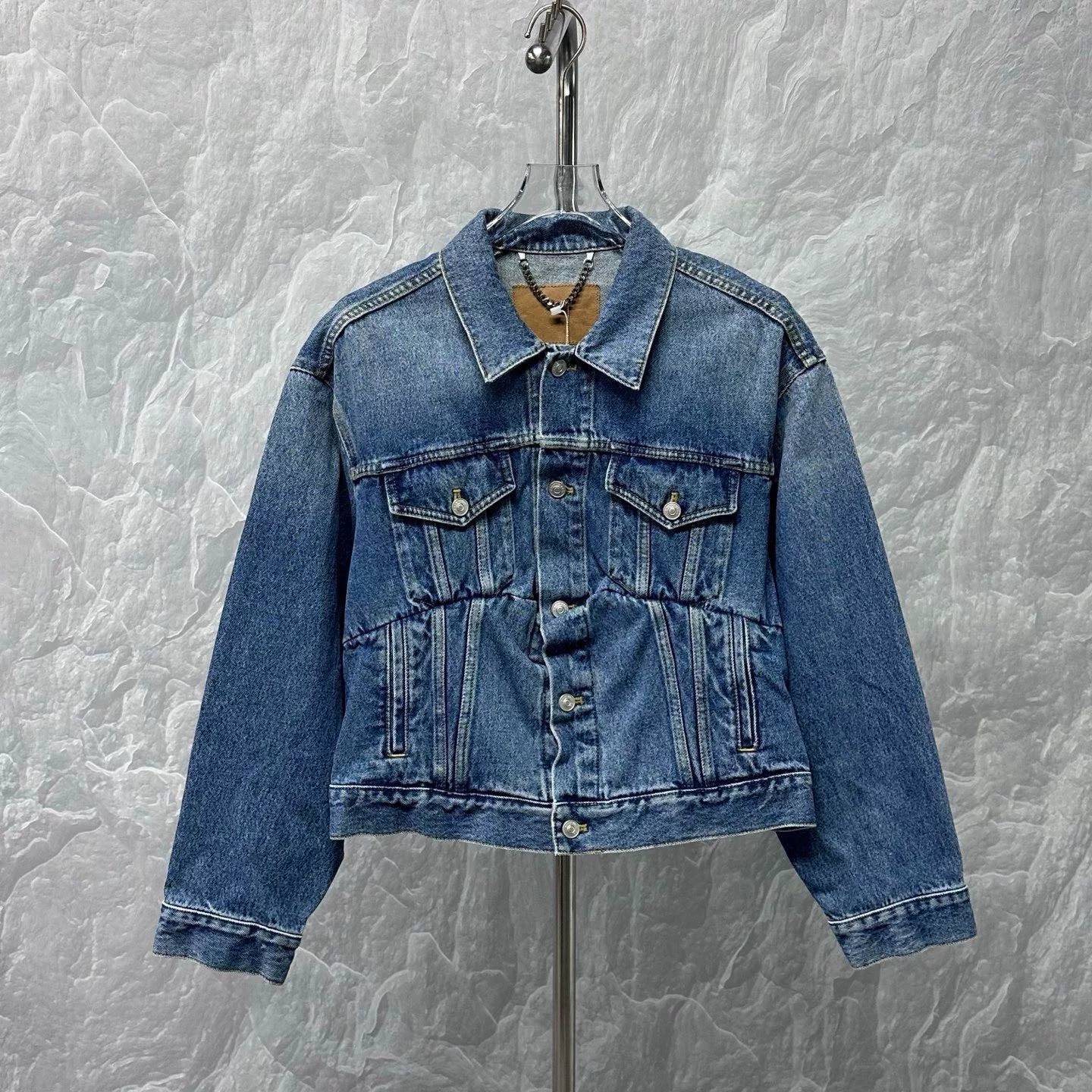 Balenciaga Pleated Denim Jacket — front