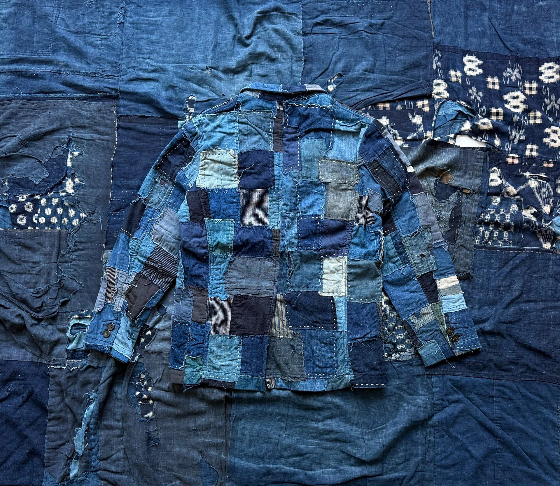 Kuon 22AW Distressed Sashiko Patchwork Blazer — back