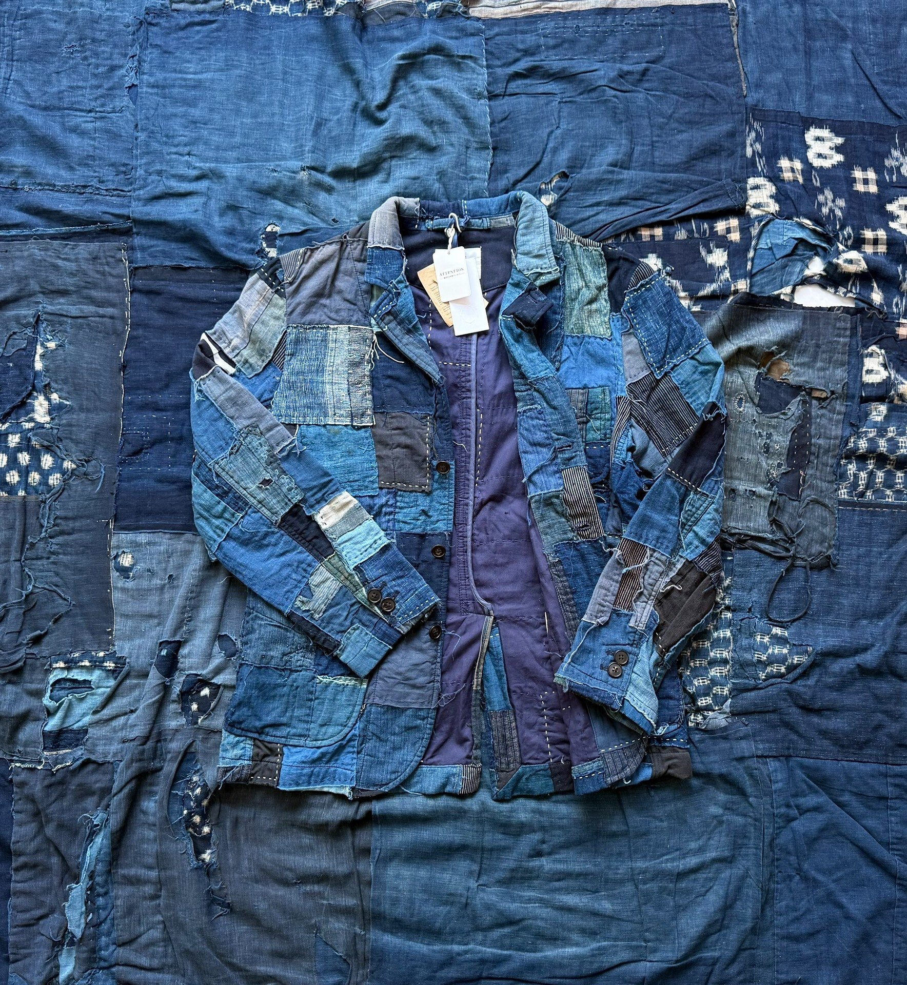 Kuon 22AW Distressed Sashiko Patchwork Blazer — detail