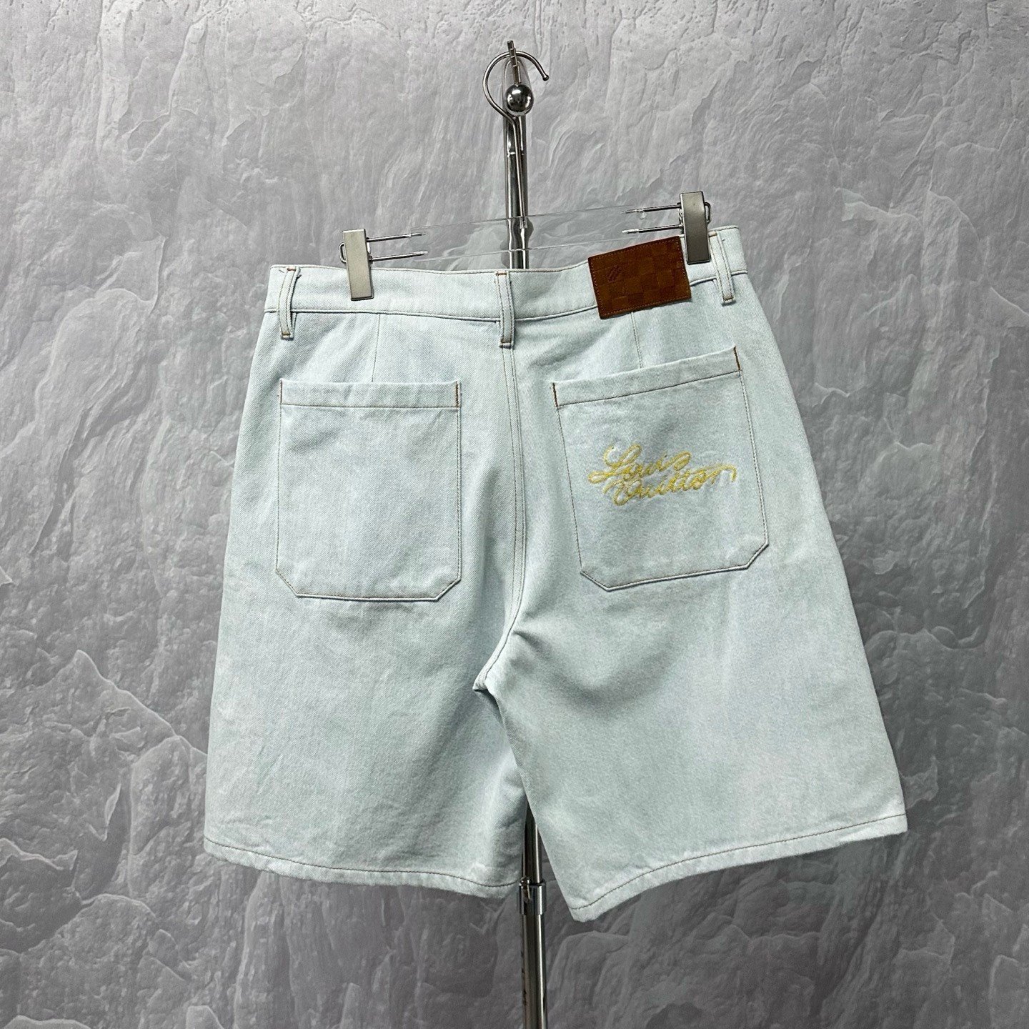 Louis Vuitton Embroidered Logo Rivet Denim Shorts — back