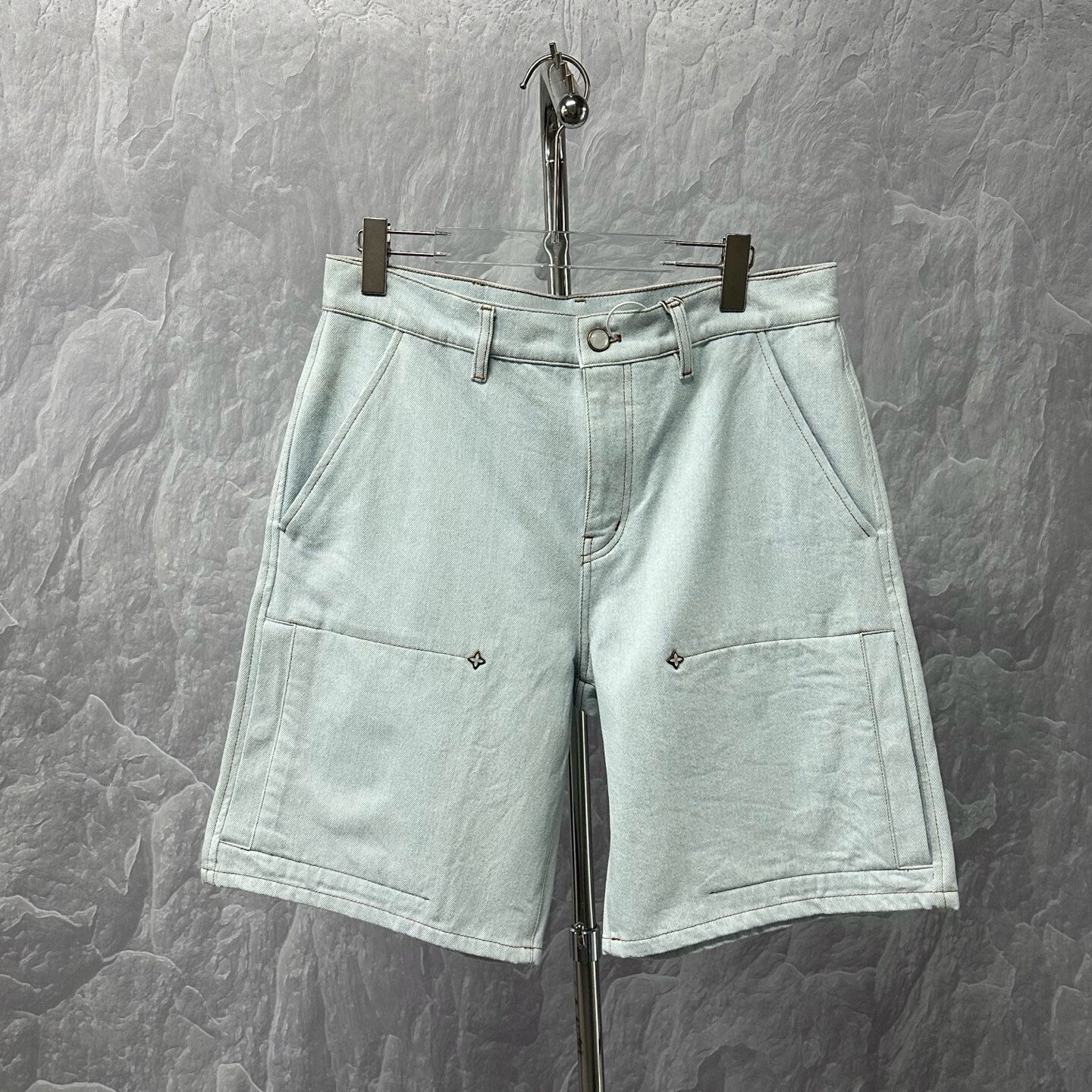 Louis Vuitton Embroidered Logo Rivet Denim Shorts