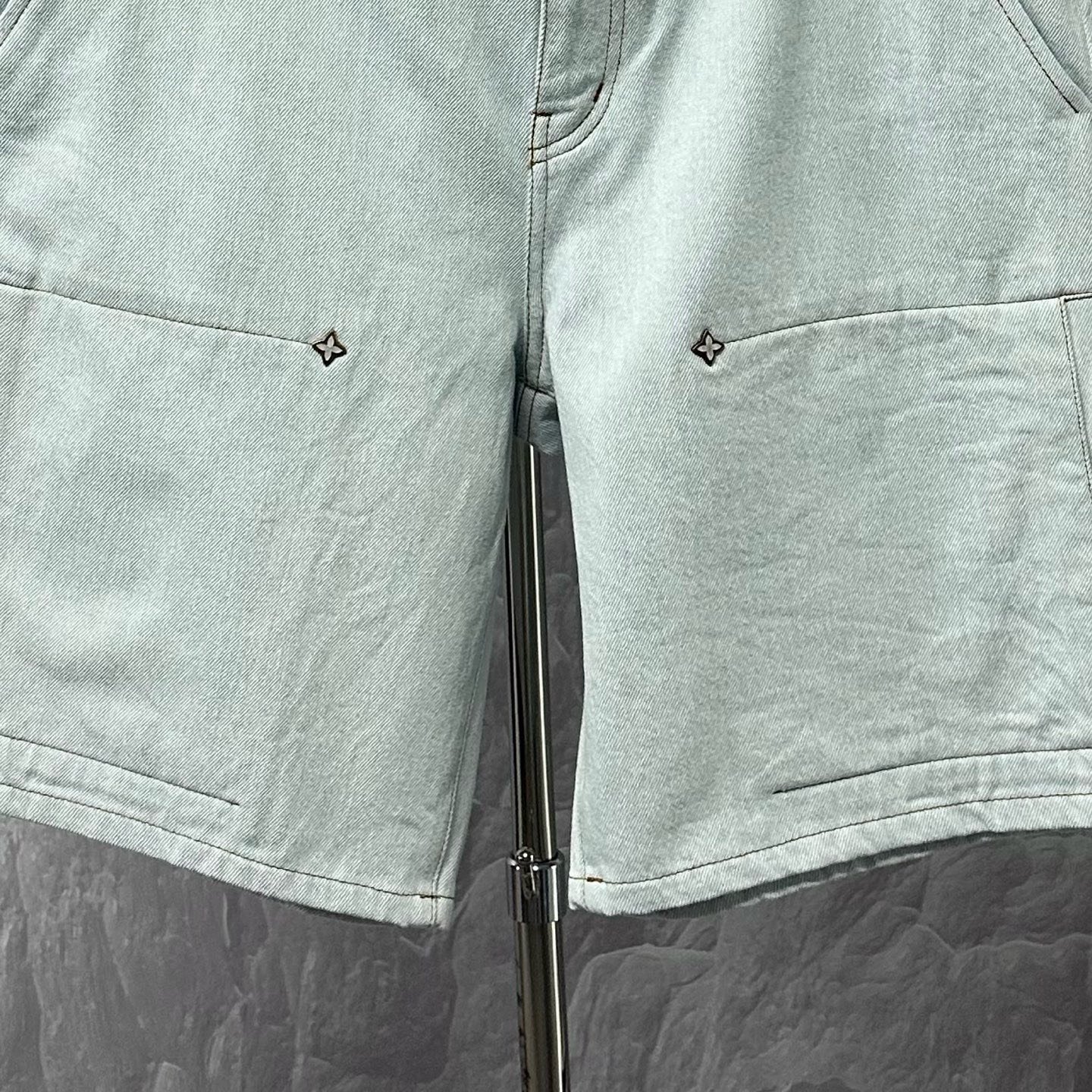 Louis Vuitton Embroidered Logo Rivet Denim Shorts — front