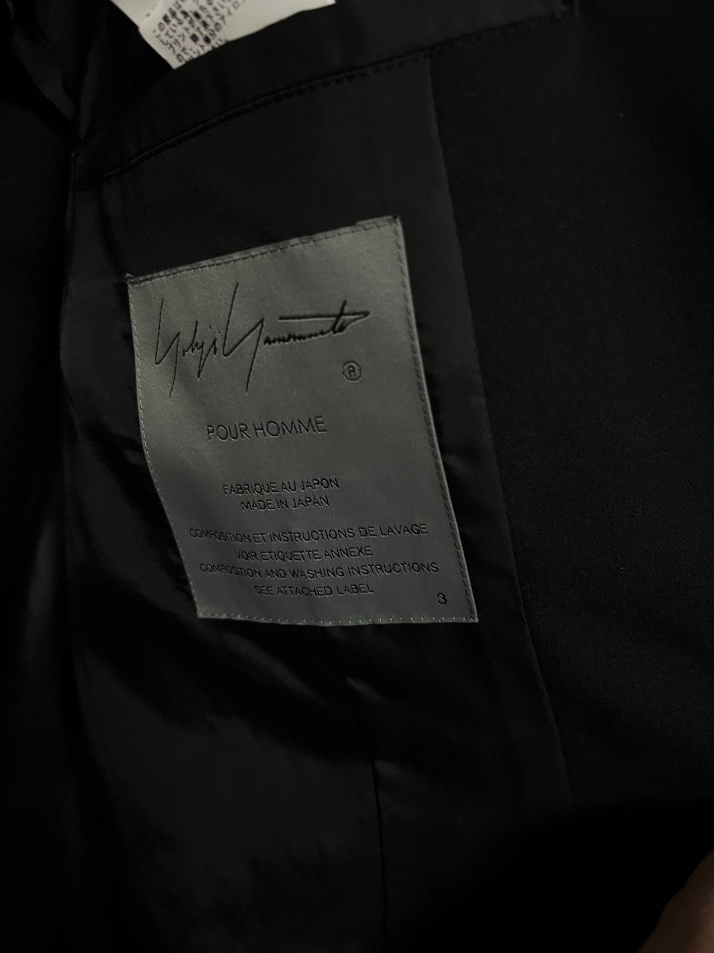 Yohji Yamamoto 23SS Black Suit Jacket — label