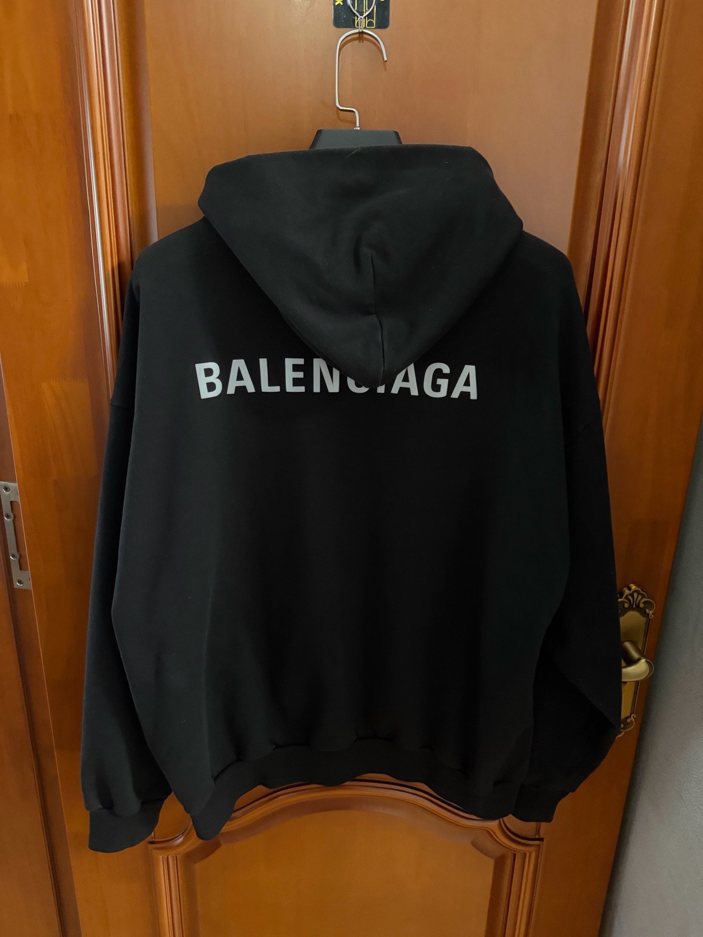 Balenciaga Black Reflective Logo Hoodie — front