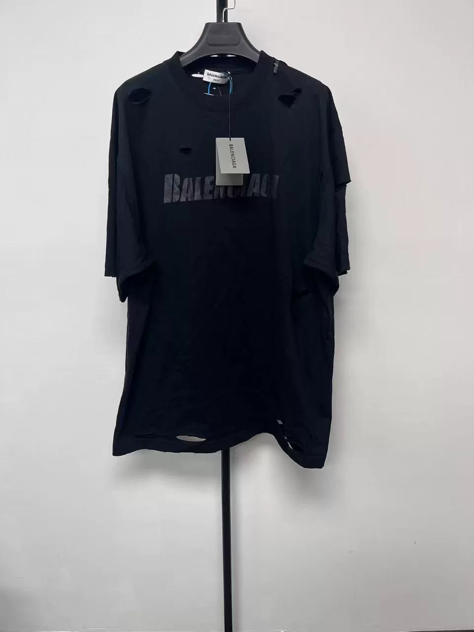 Balenciaga Letter Print Crew Neck Hole T-shirt