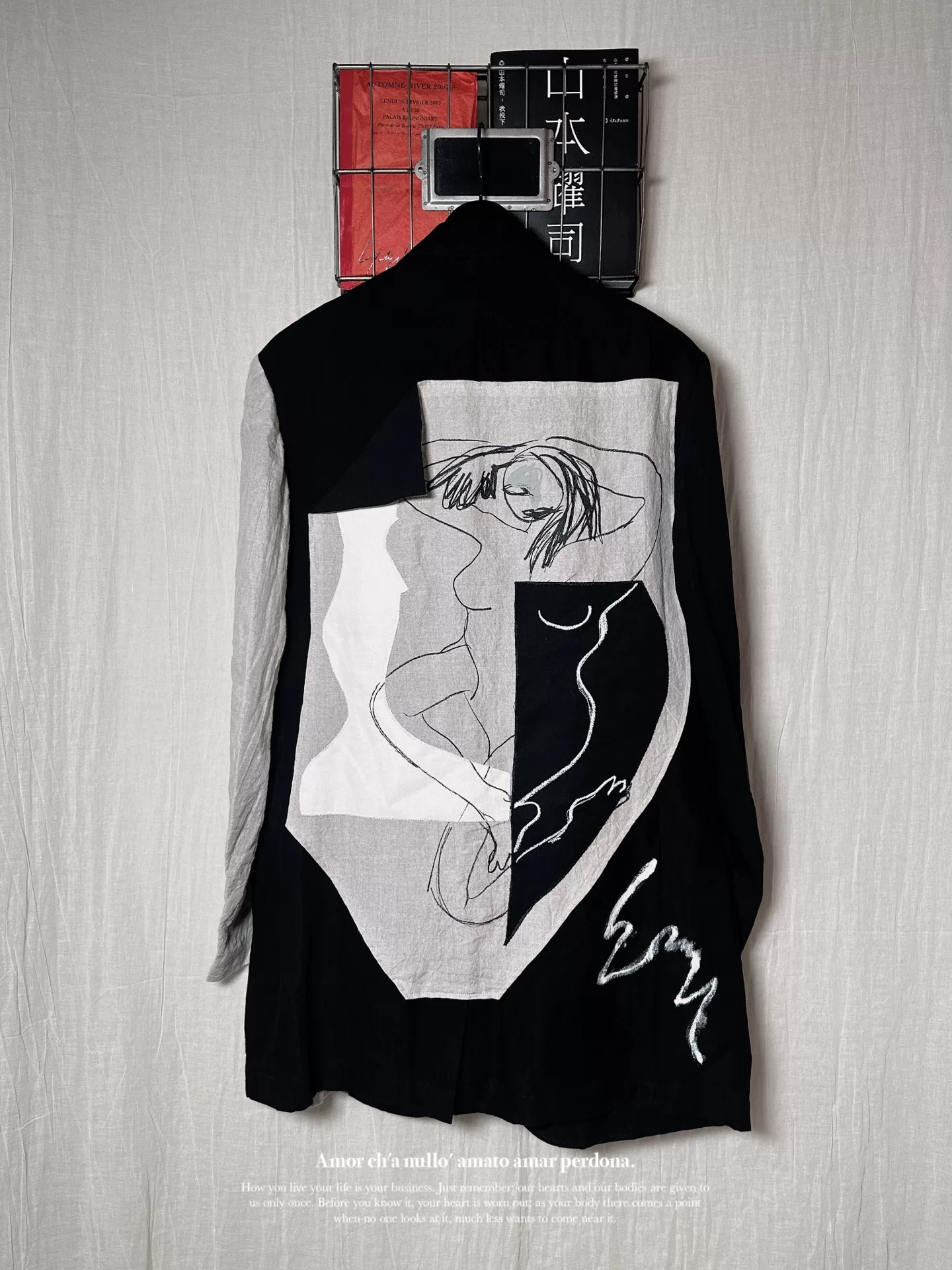 Yohji Yamamoto 22SS Asymmetrical Patchwork Coat — label