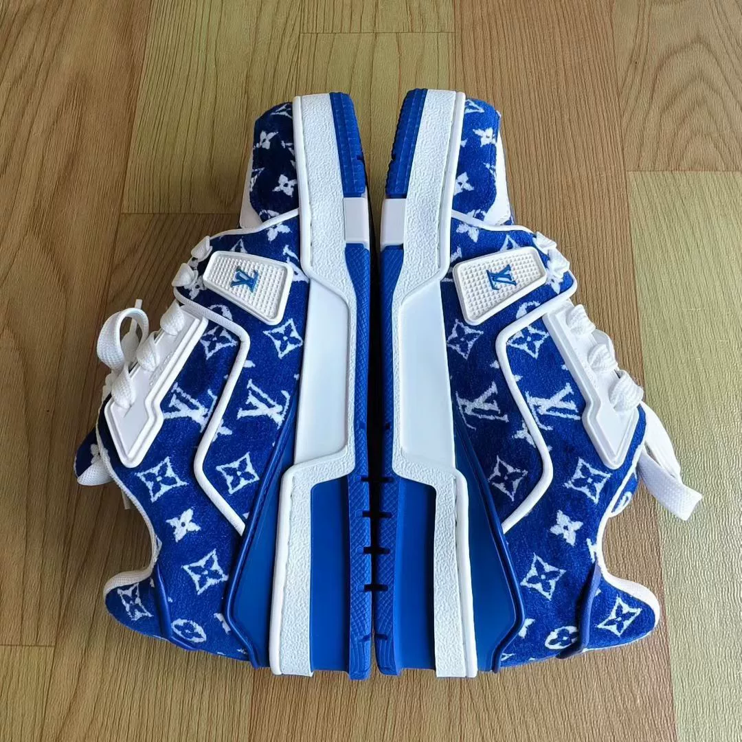 Louis Vuitton Blue White Velvet Trainer — front