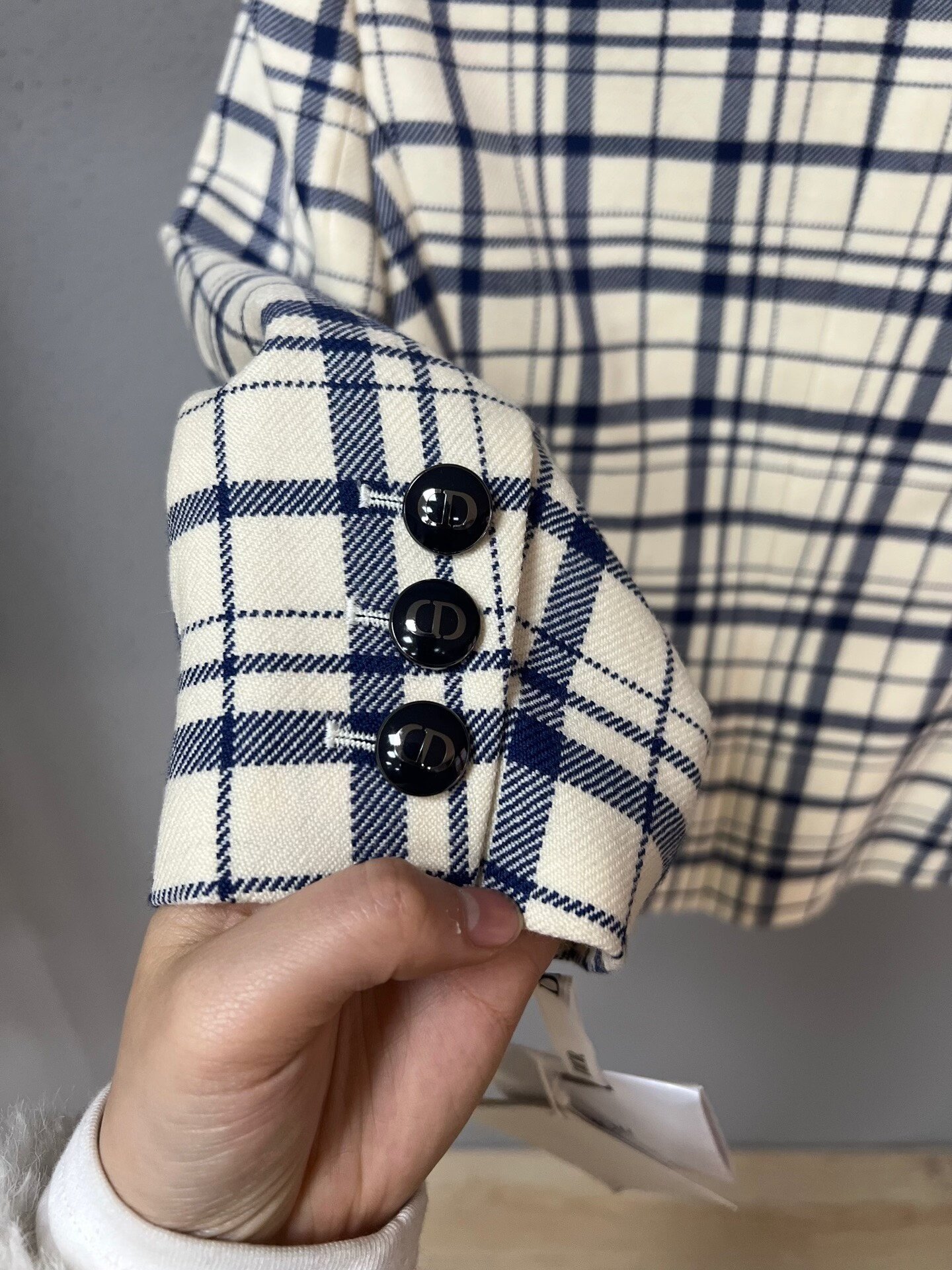 Dior Blue White Check Waist-Cinched Blazer — back