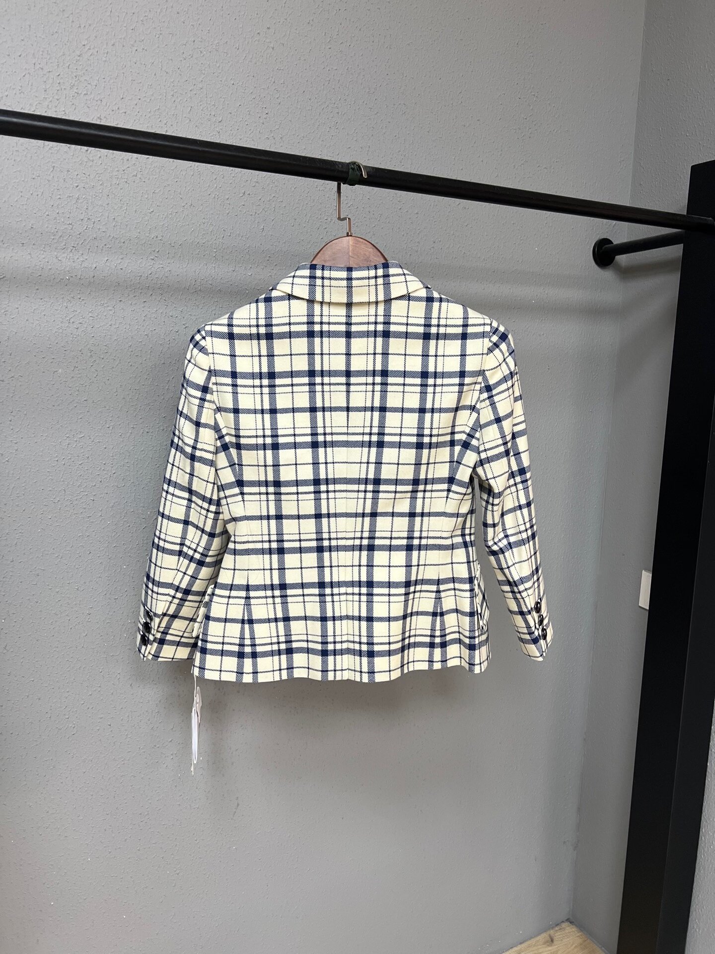 Dior Blue White Check Waist-Cinched Blazer — front