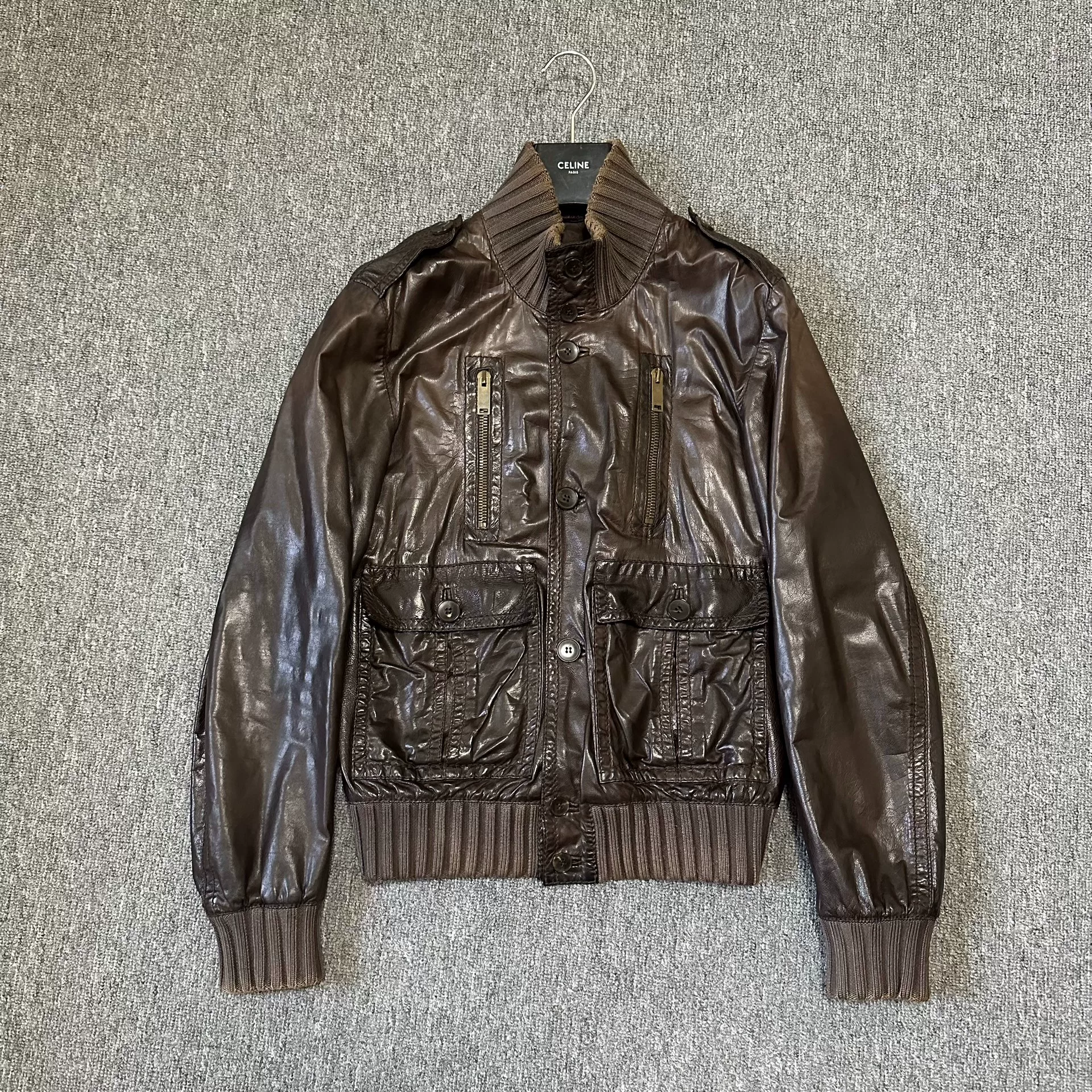 Gucci Brown Leather Moto Jacket