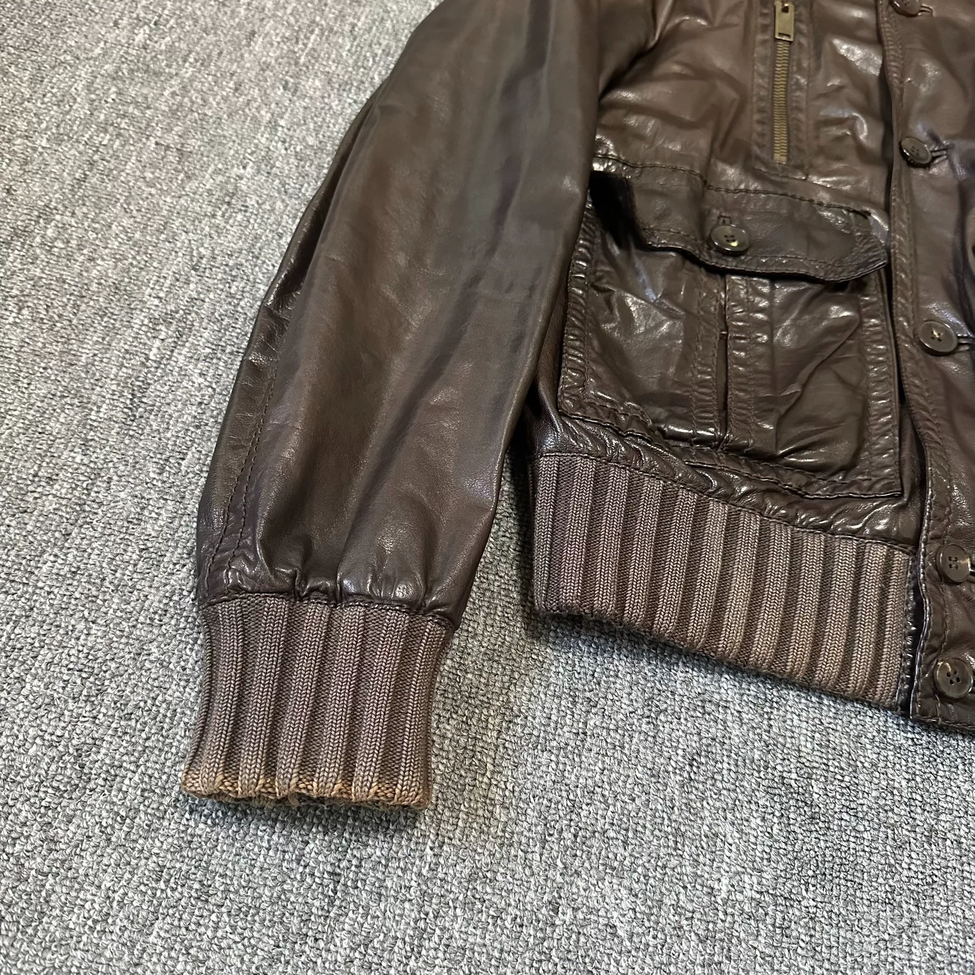 Gucci Brown Leather Moto Jacket — front